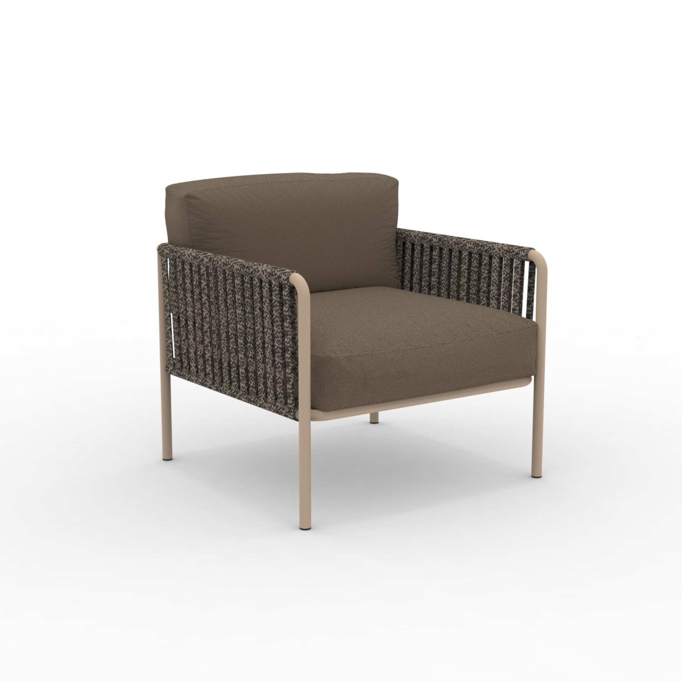 "Key West" low-back lounge chair in rope with cushion 80x80 cm 64h