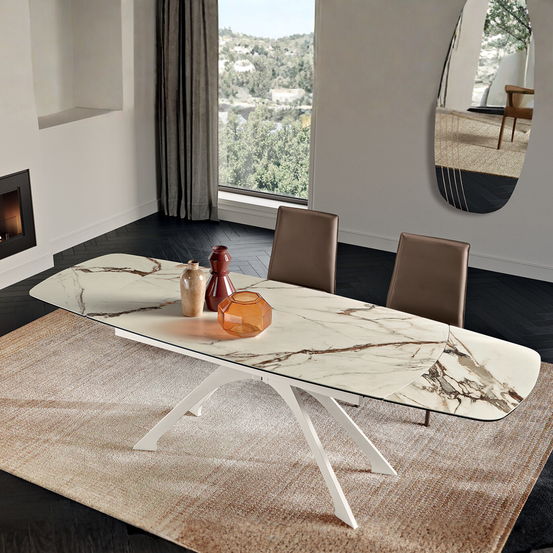Extendable dining table "Nido" with marble-effect stoneware top, 160/240x90 cm, 77h