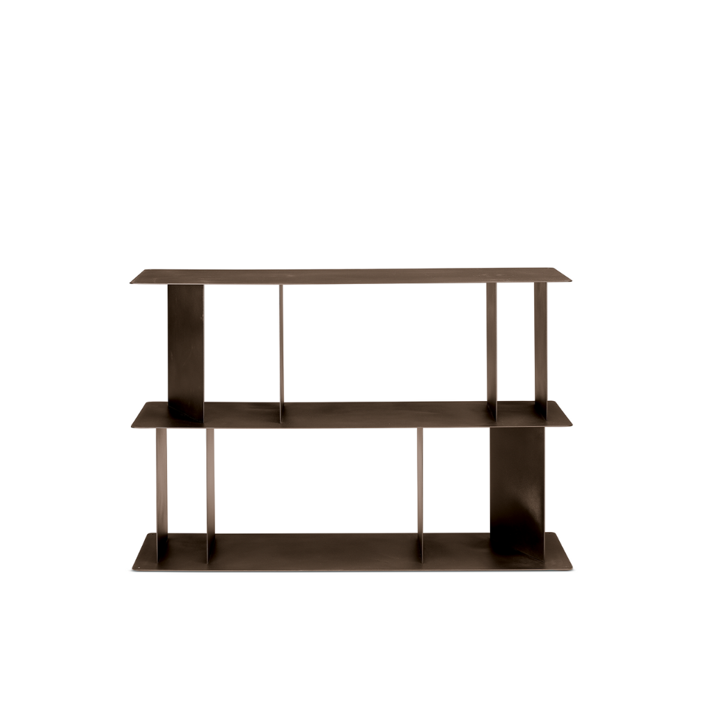 Versatile and modular three-shelf "Bert" metal bookcase, 130x40 cm, 85 cm high.