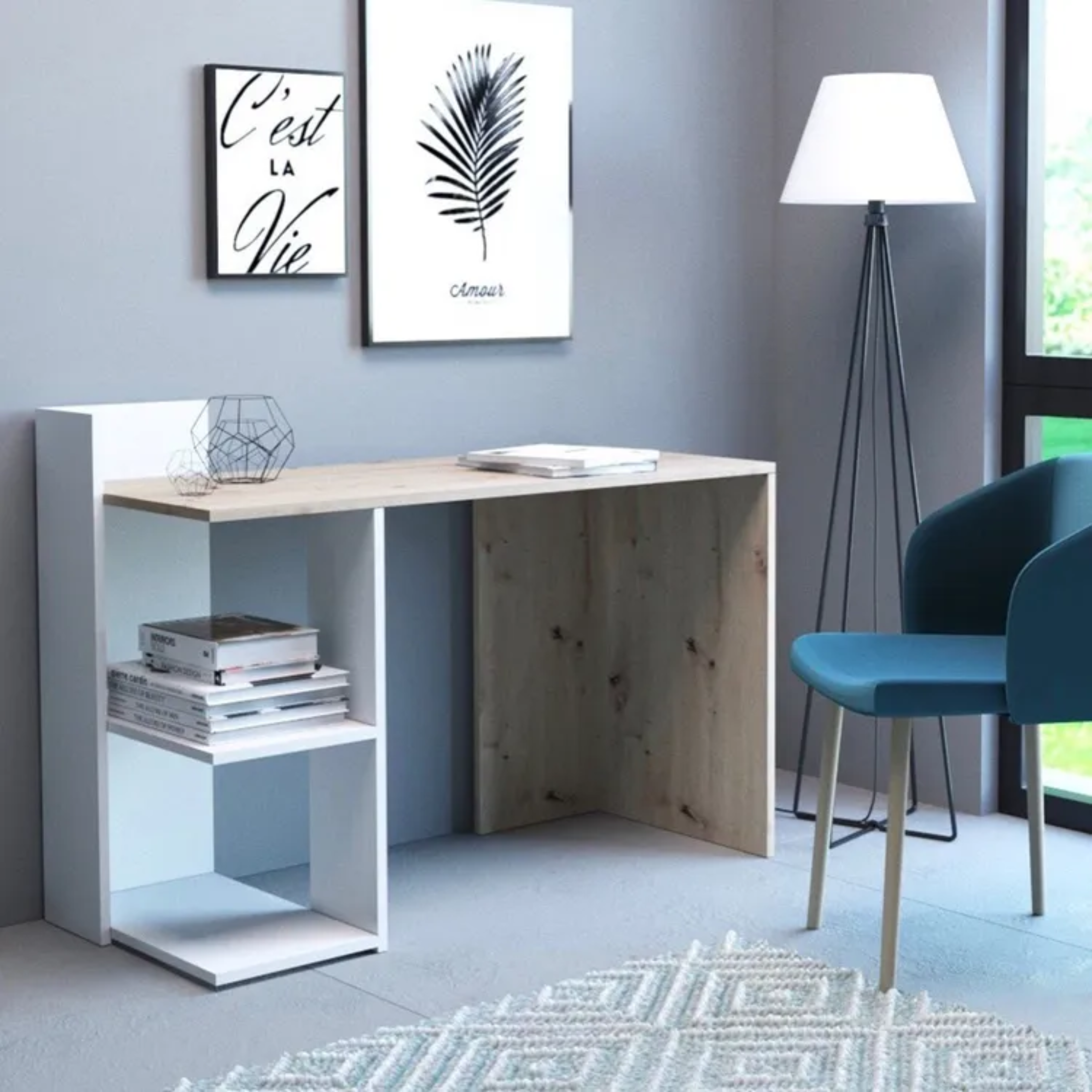 Modern "Baco" desk with shelves, oak color, 120x51 cm, 87h