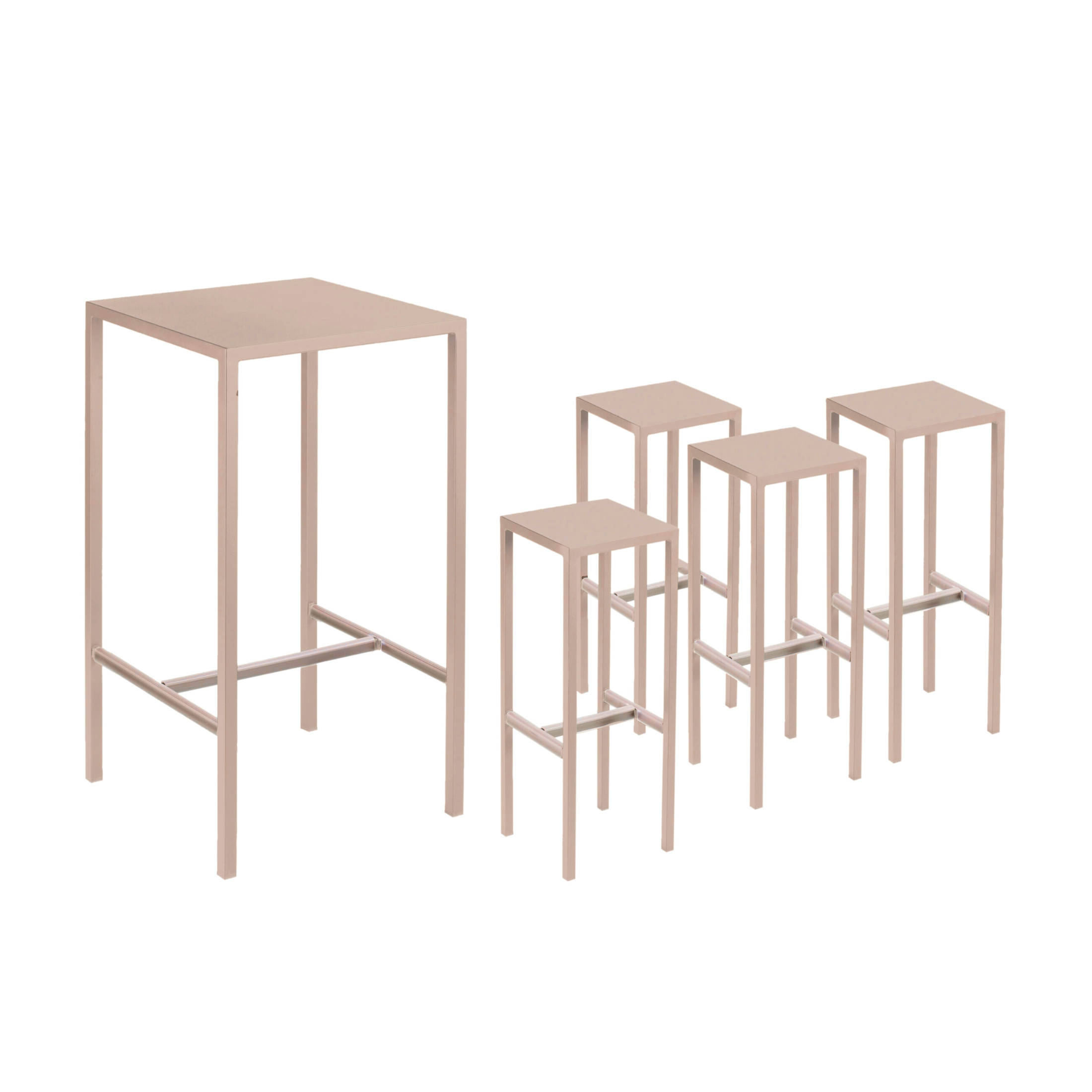 Modern garden high table set + 2 "Seaside" metal stools, 60x60 cm, 110 cm high.