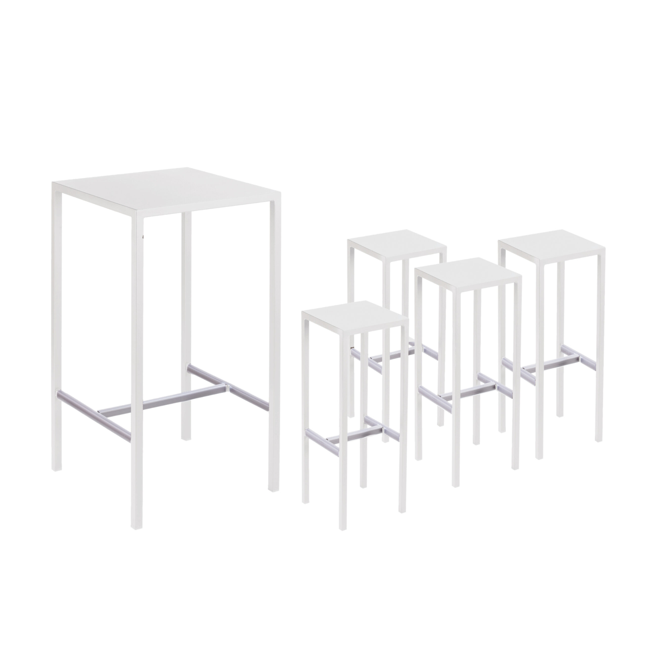 Modern garden high table set + 4 "Seaside" metal stools, 75x75 cm, 110 cm high