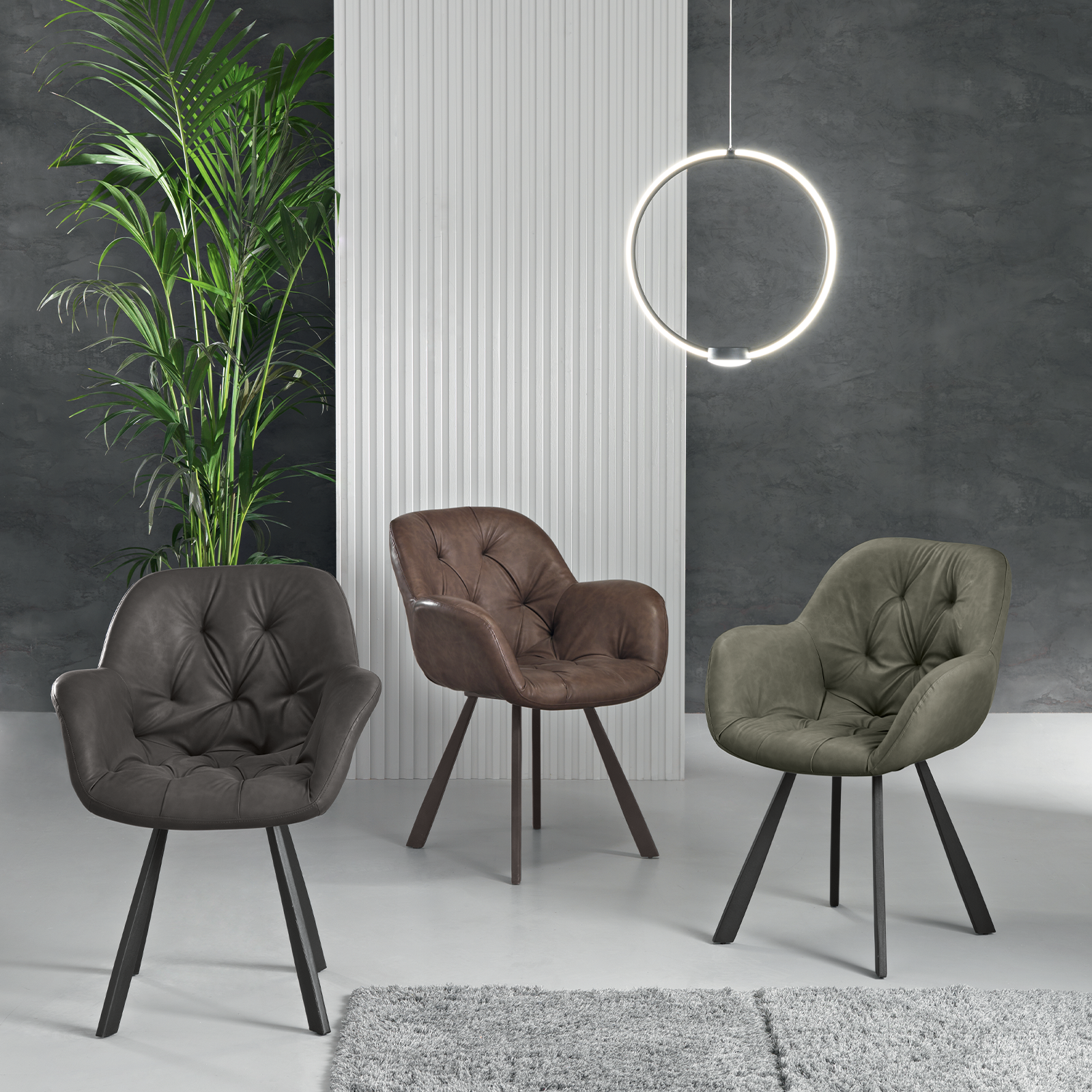 Set of modern "Town" soft touch eco-leather upholstered chairs for living room, 66x65 cm, 85 cm high