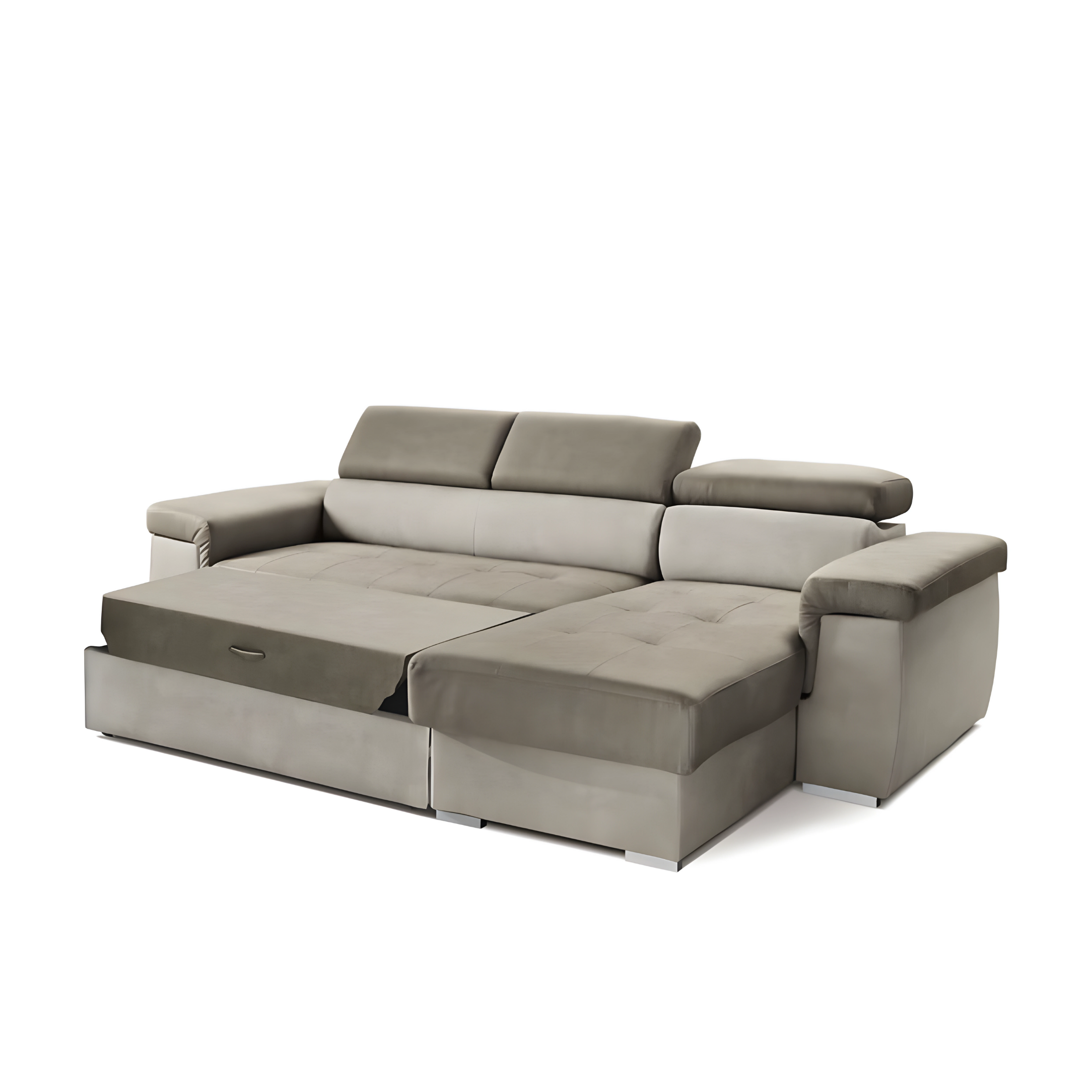 "Mousse" nubuck corner sofa with adjustable headrests and pull-out bed