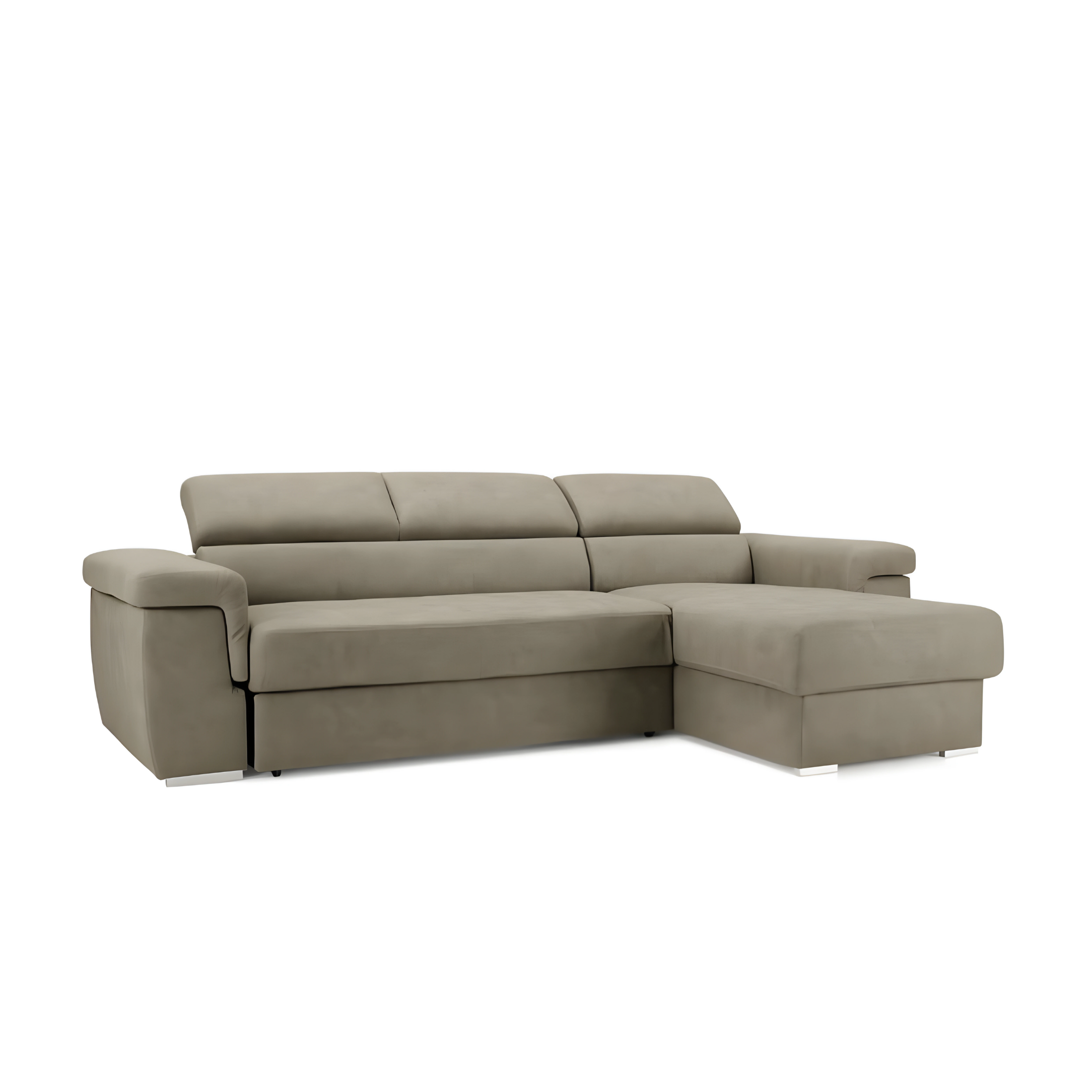 "Mousse" nubuck corner sofa with adjustable headrests and pull-out bed