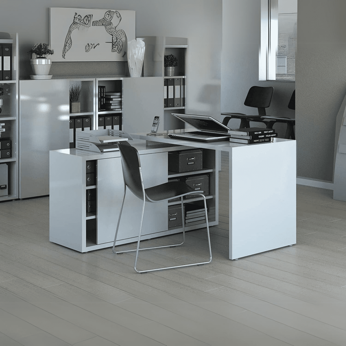 Mobile scrivania "Caio" ad angolo con contenitore laterale cm 150x120 75h - MondoViro