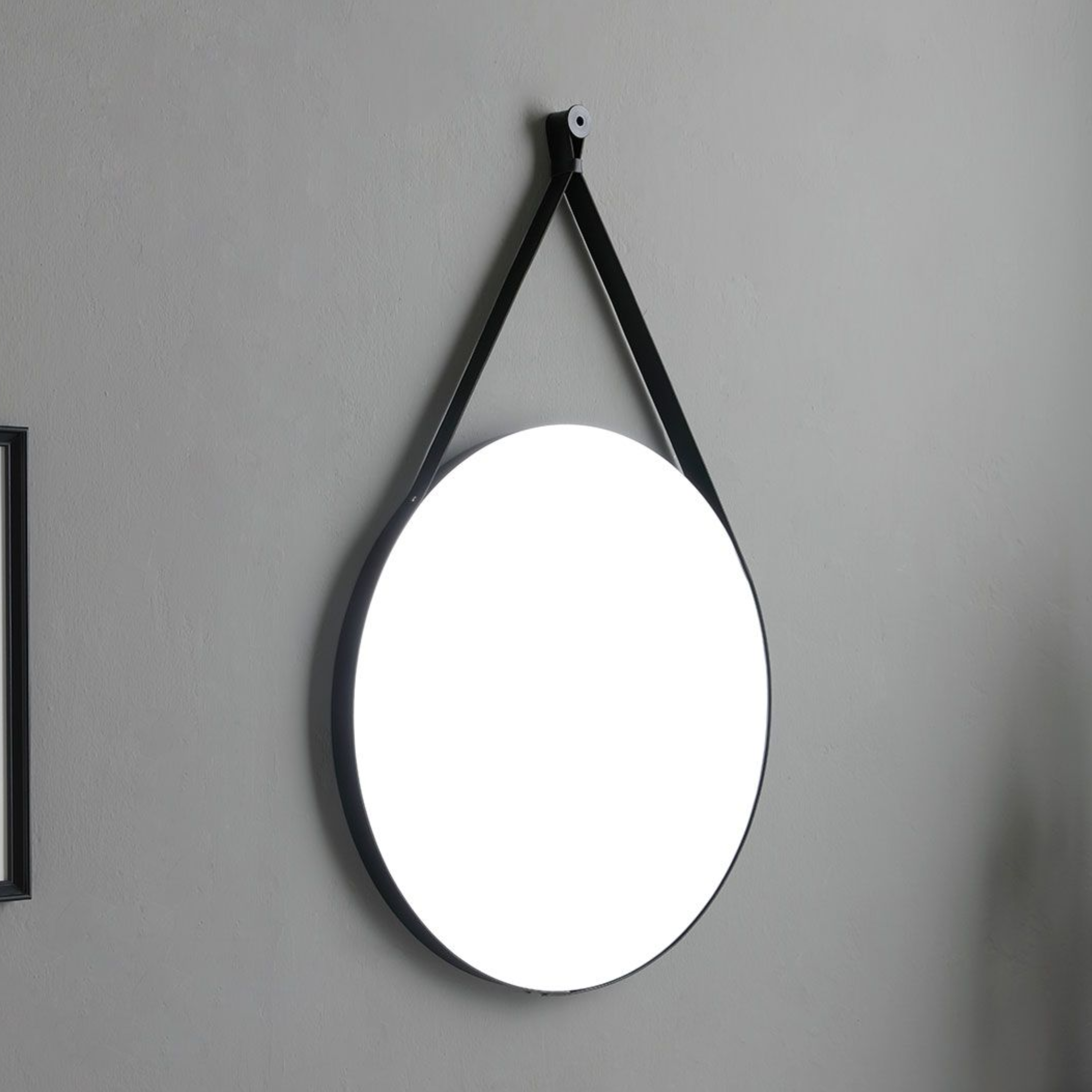"Cancun" 80cm floor-standing bathroom cabinet with white resin sink and round mirror with leather strap