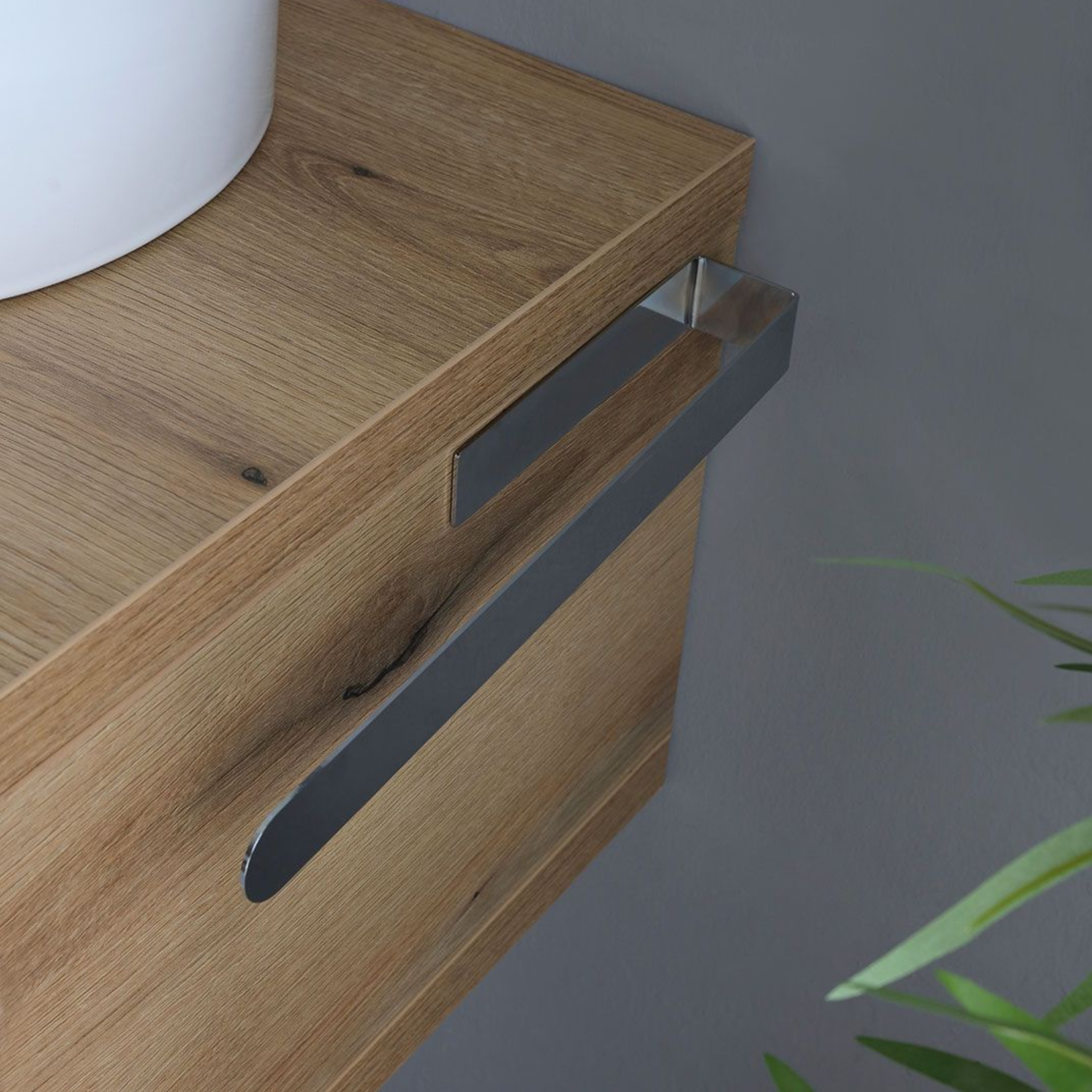 "Cipro" 80 cm wall-hung bathroom cabinet in natural oak with white oval ceramic sink and mirror