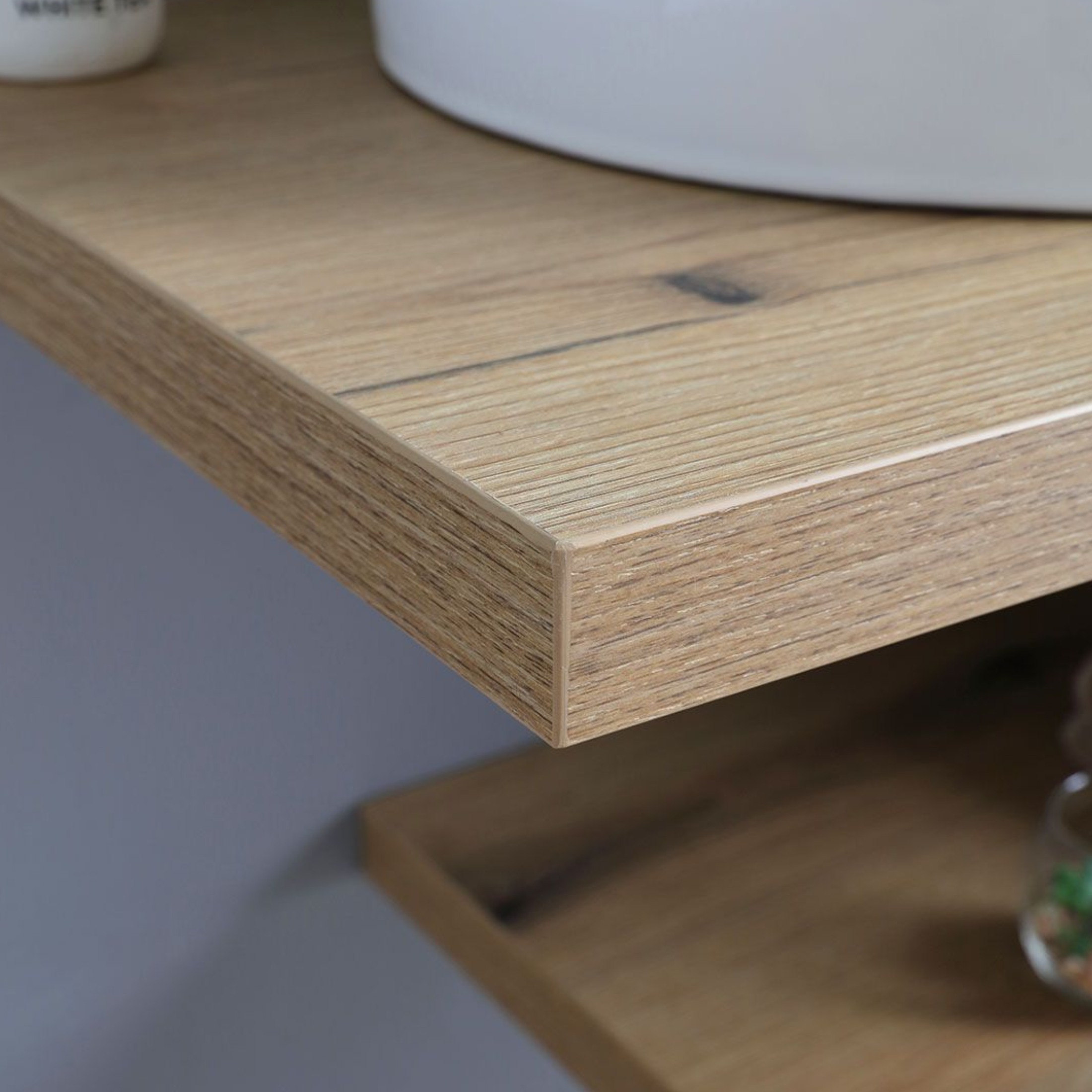 "Cipro" 80 cm wall-hung bathroom cabinet in natural oak with white oval ceramic sink and mirror