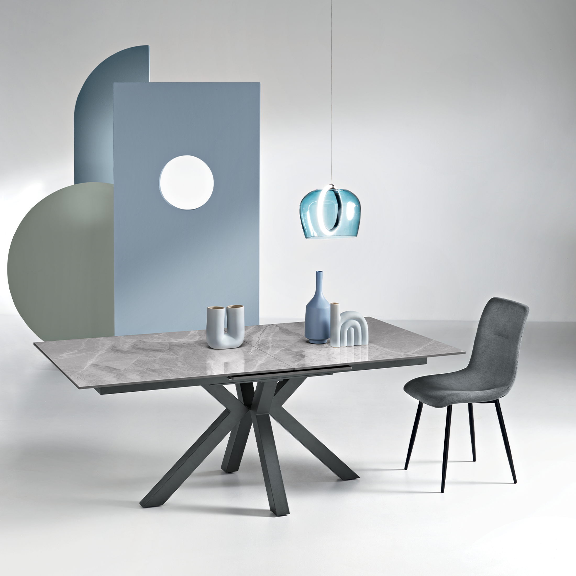 Extendable "Cody" marble-effect table with central extension, 180/240x100 cm, 76h