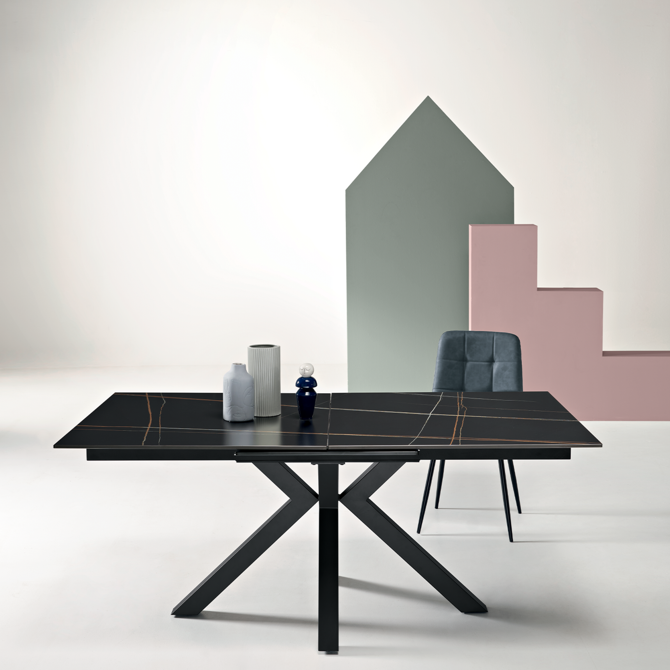 Extendable "Cody" marble-effect table with central extension, 180/240x100 cm, 76h