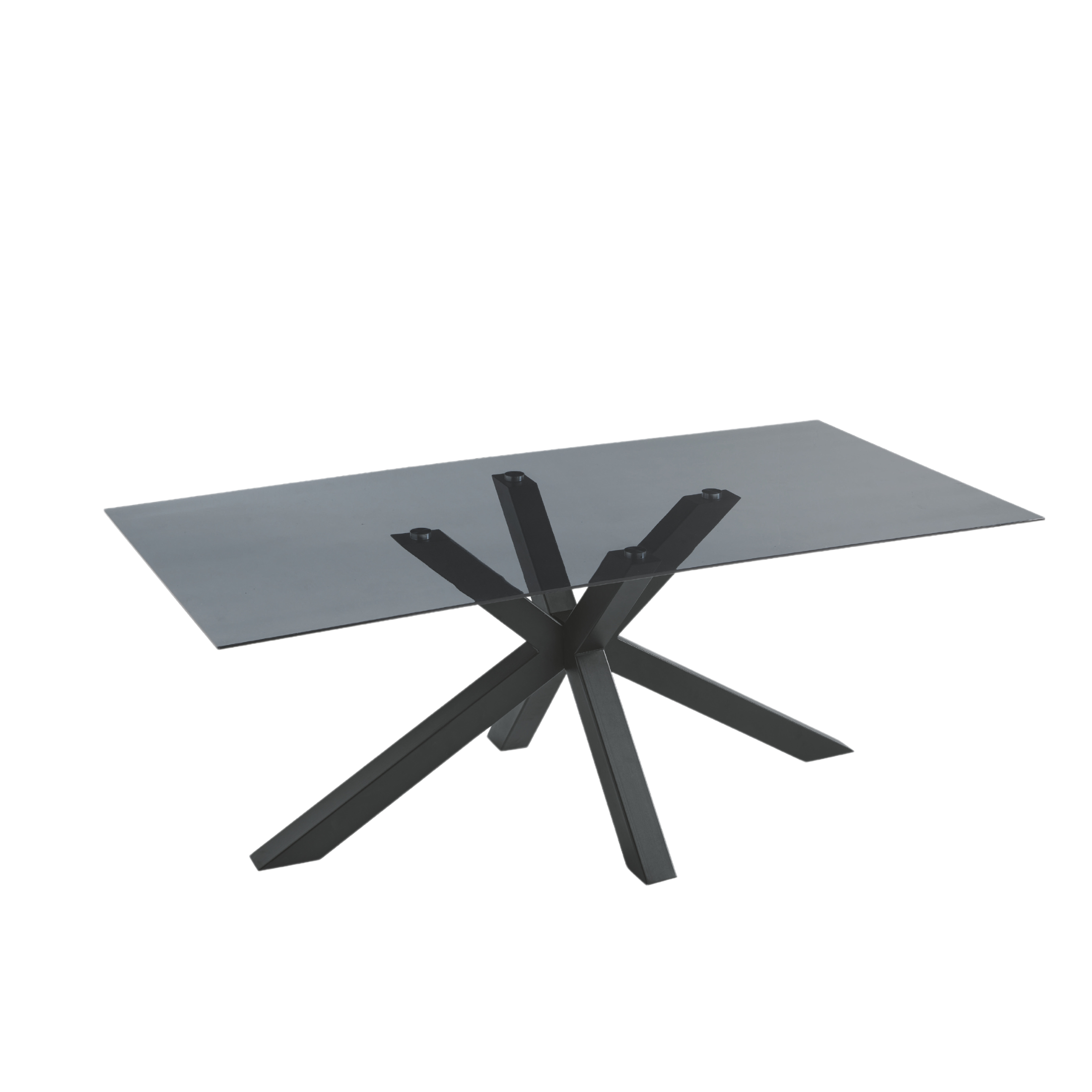 Fixed "Daky" table with glass top and metal base