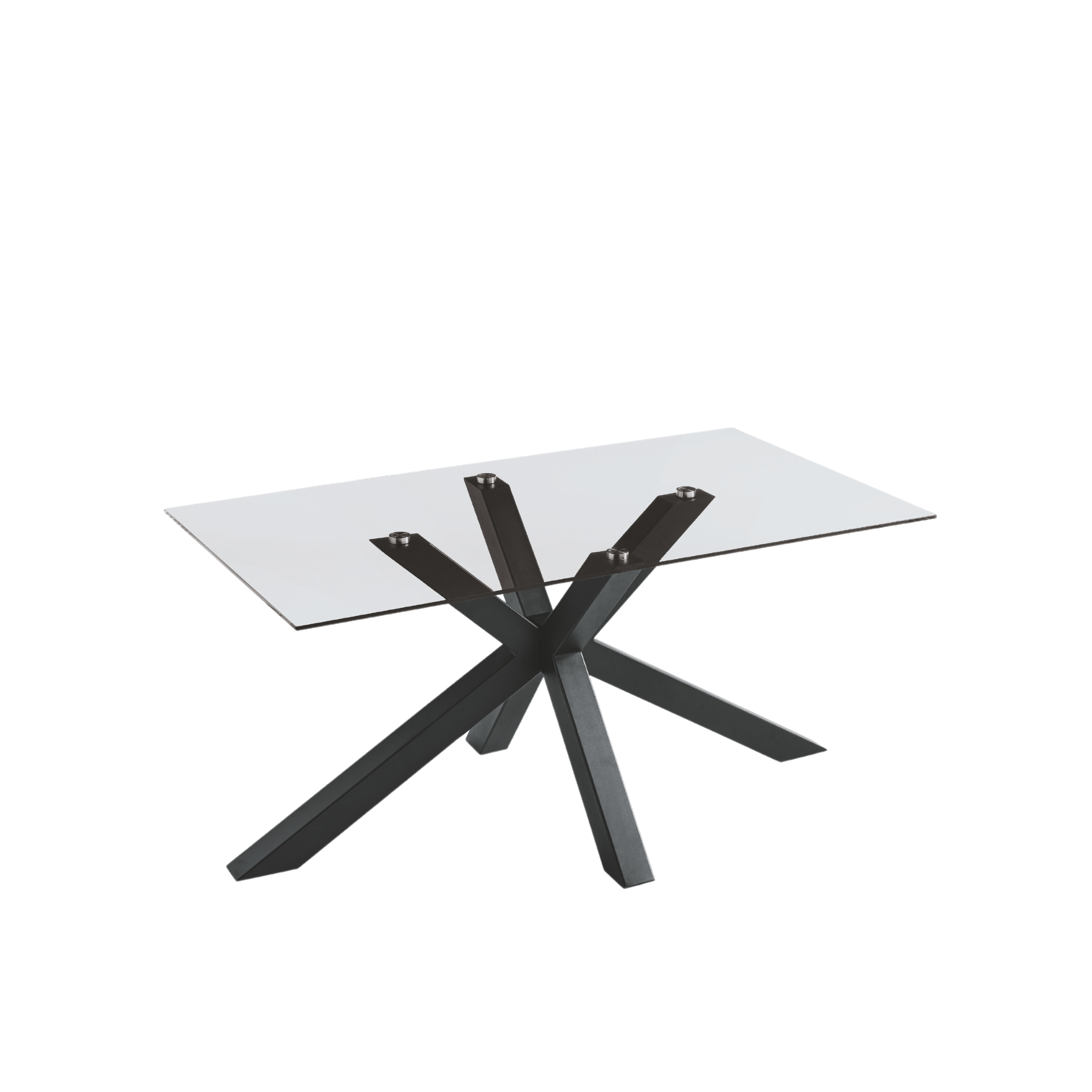 Fixed "Daky" table with glass top and metal base