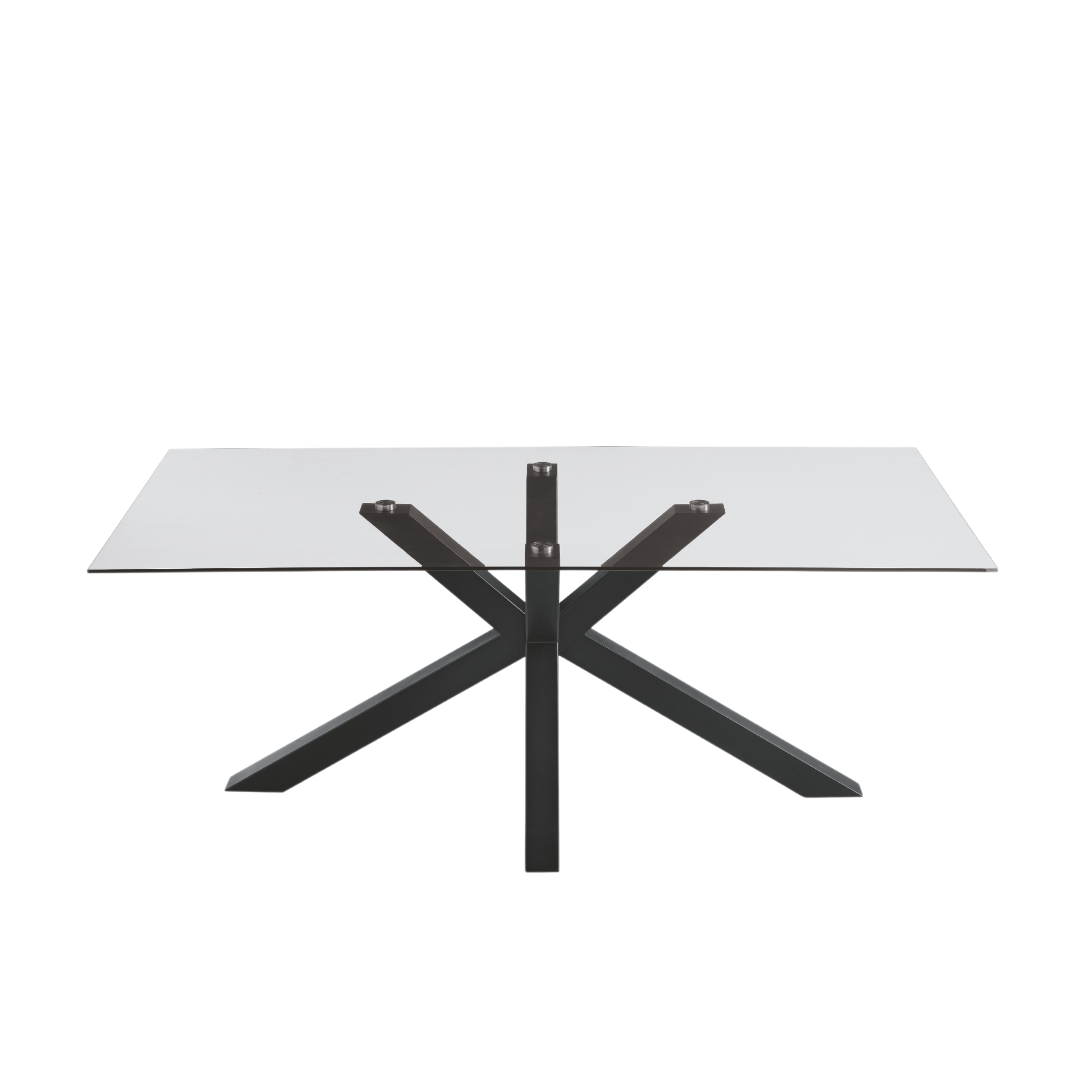 Fixed "Daky" table with glass top and metal base