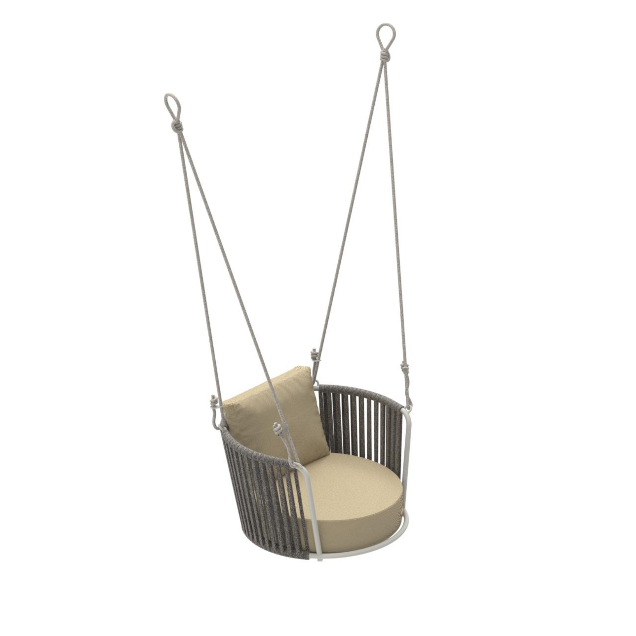 "Daisy Rope" modern garden hanging chair in rope and painted stainless steel