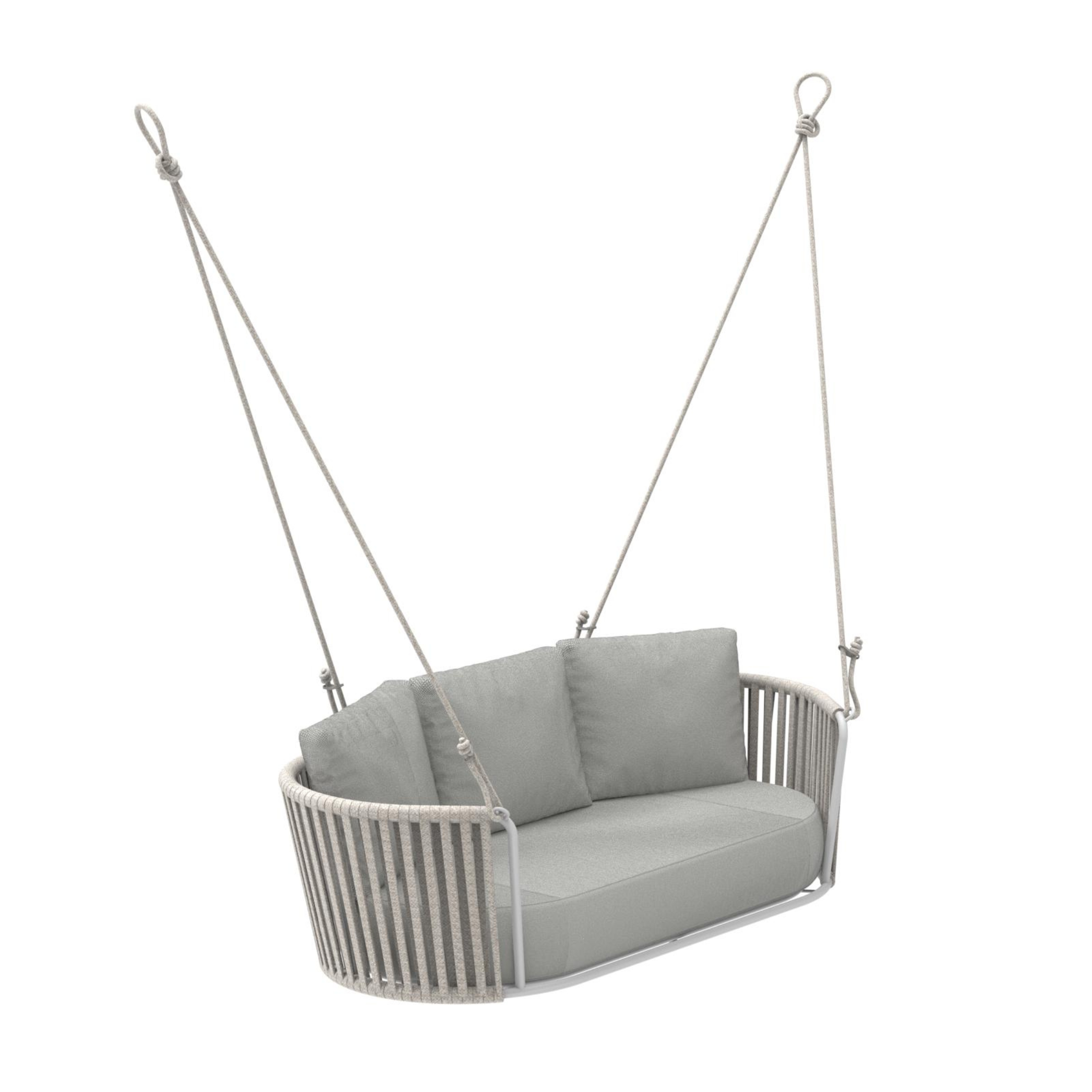 "Daisy Rope" modern garden hanging chair in rope and painted stainless steel