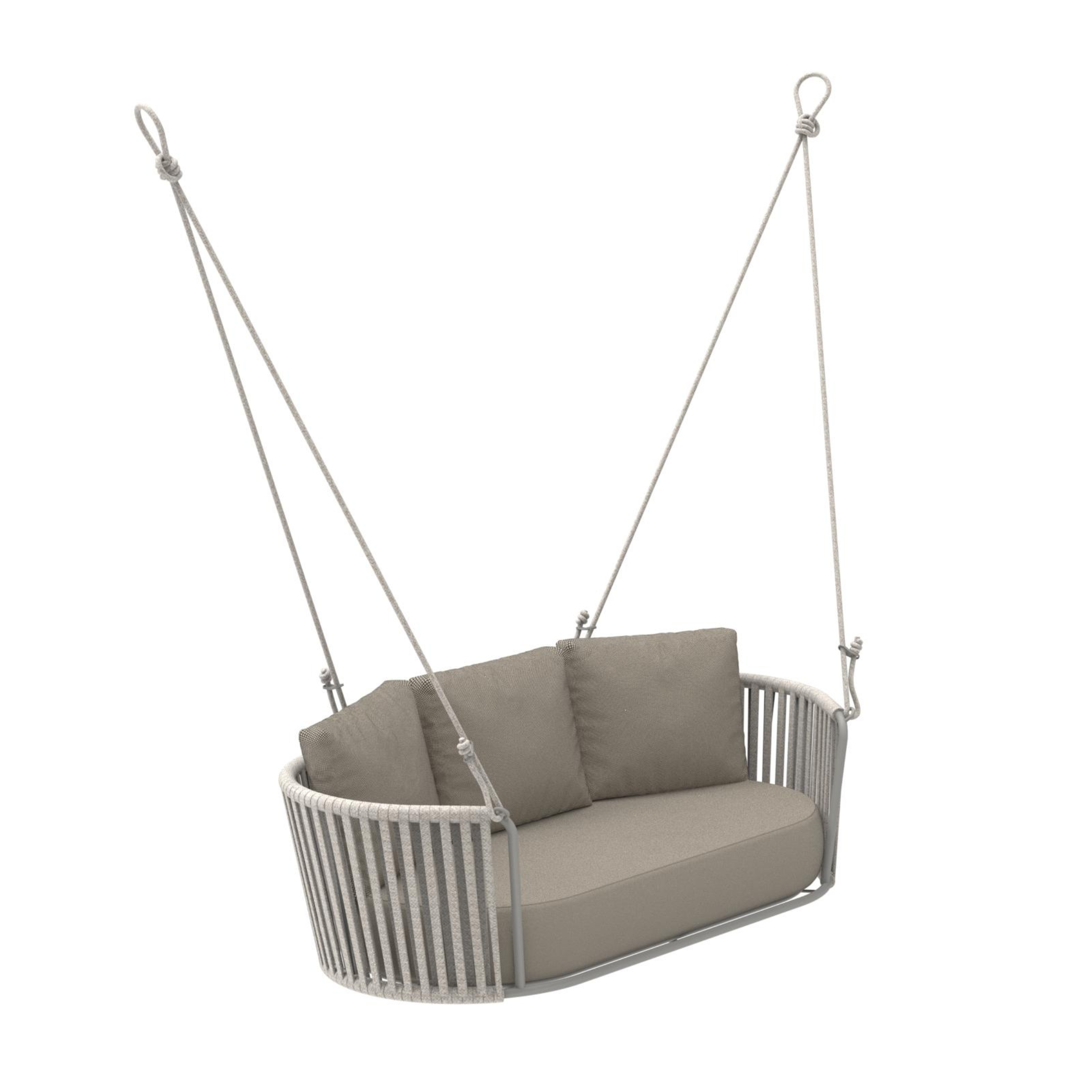 "Daisy Rope" modern garden hanging chair in rope and painted stainless steel