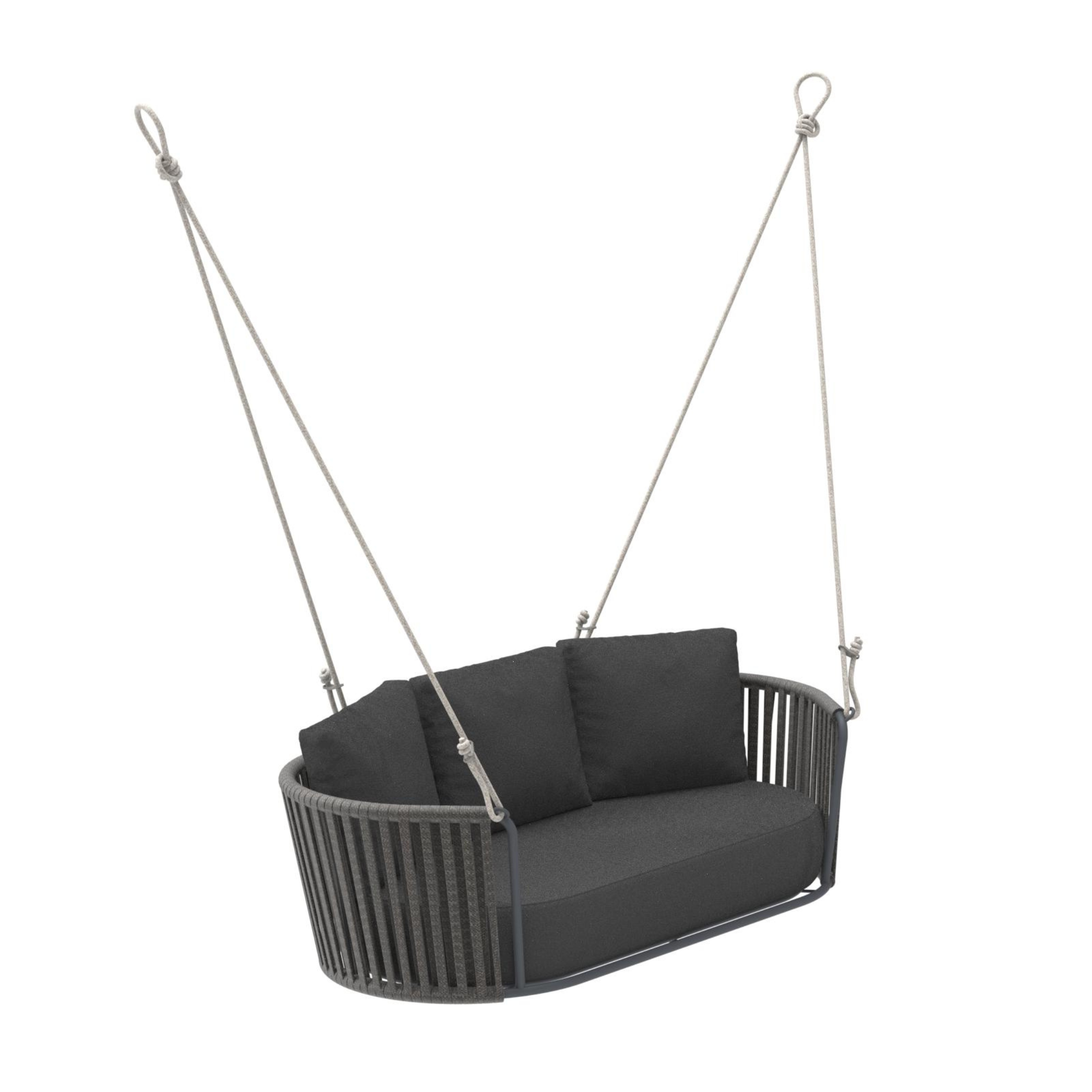 "Daisy Rope" modern garden hanging chair in rope and painted stainless steel