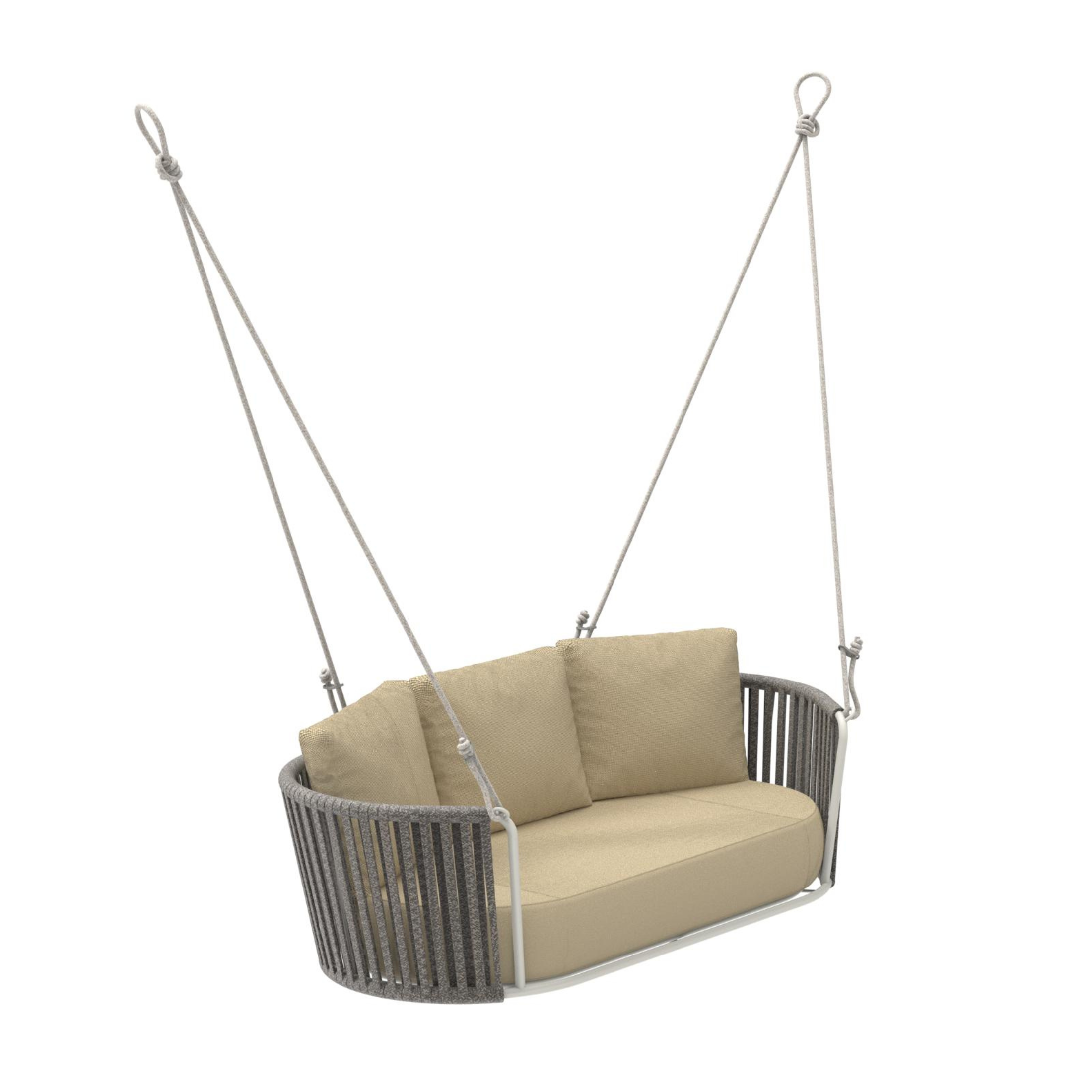 "Daisy Rope" modern garden hanging chair in rope and painted stainless steel