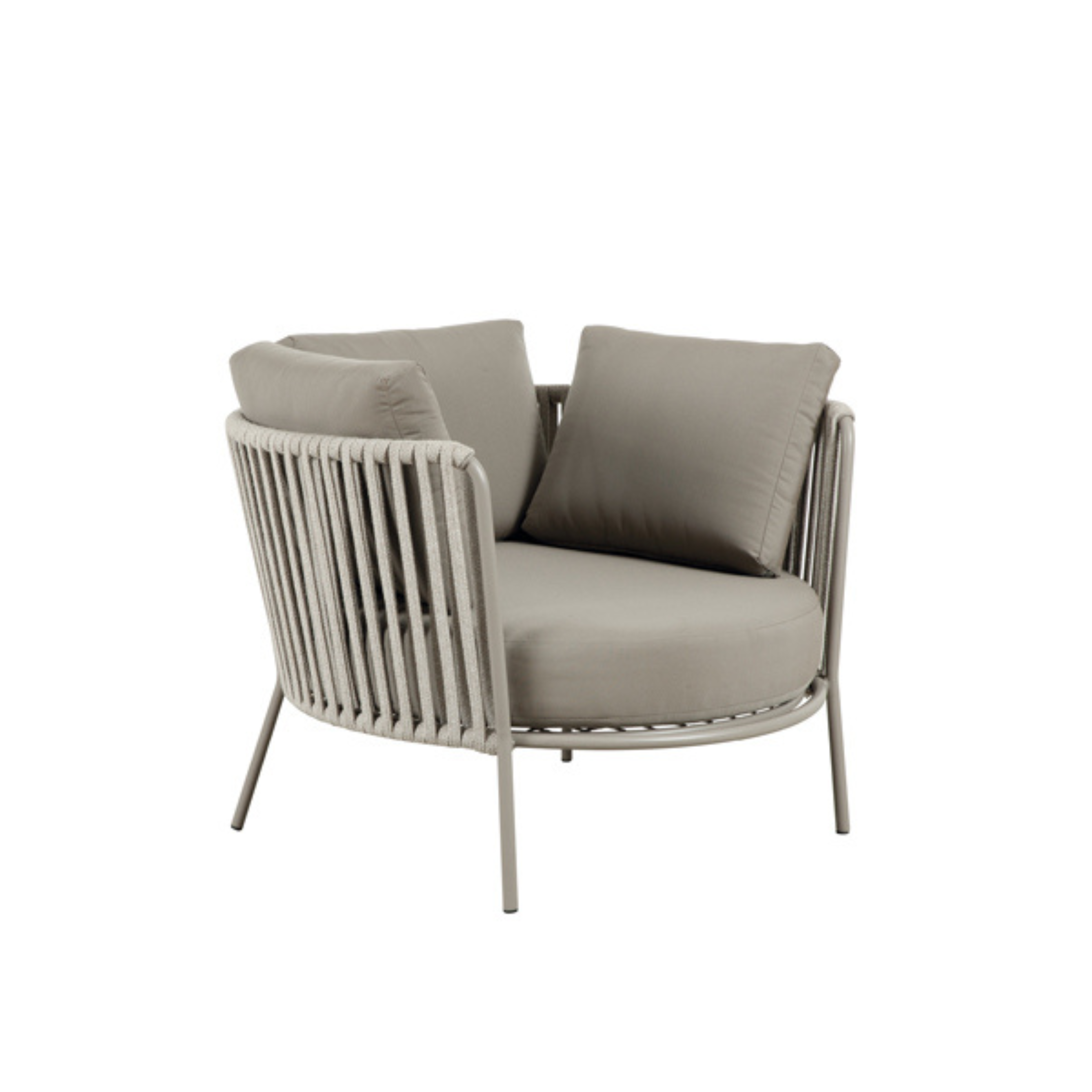 "Daisy Rope" maxi low armchair in rope and stainless steel, garden lounge chair, 104x104 cm, 71 cm high