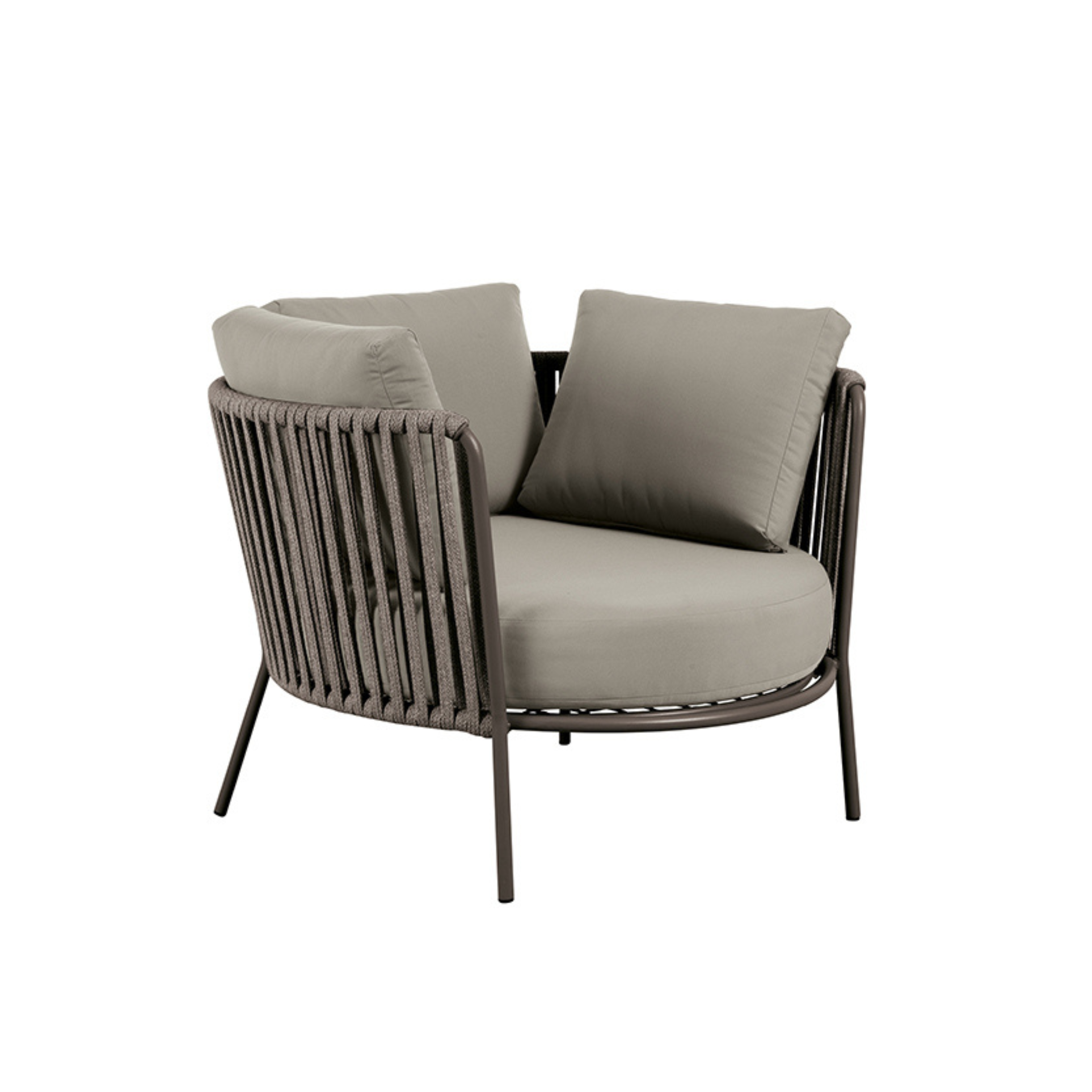 "Daisy Rope" maxi low armchair in rope and stainless steel, garden lounge chair, 104x104 cm, 71 cm high