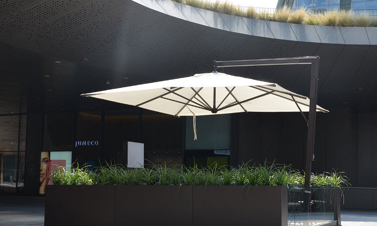 Modern white garden umbrella "Diffusion Classic" fixed and rotating side pole