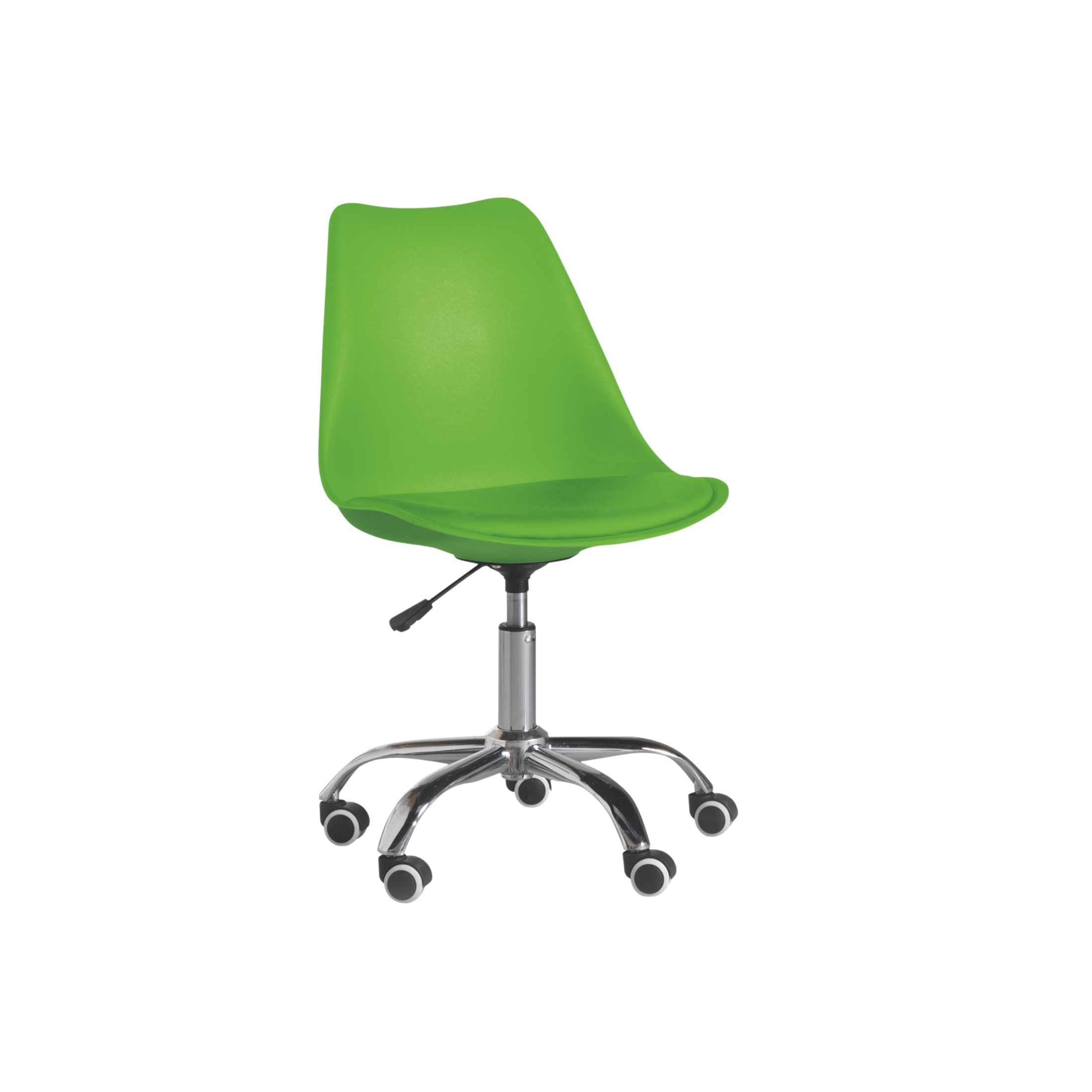 "Dorian" swivel office chair in polypropylene with eco-leather seat and chromed metal base, 49x47 cm, 82/96h