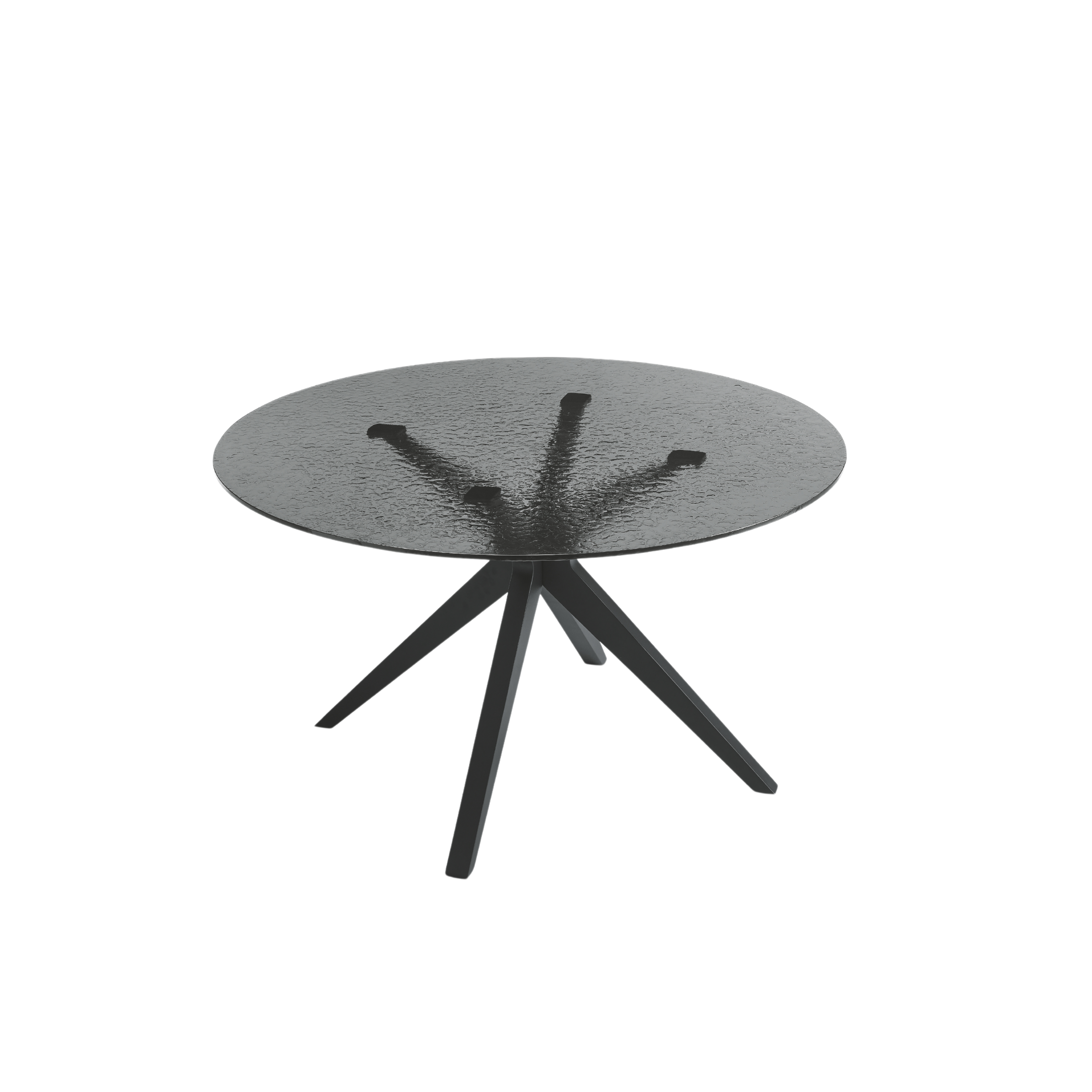 "Eivissa" modern fixed table with smoked hammered glass top and metal base