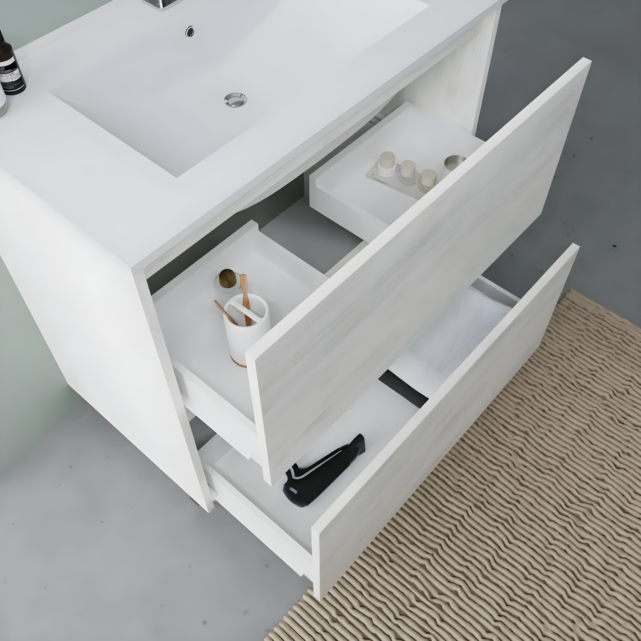 Modern "Elo" wooden bathroom cabinet with integrated sink and LED mirror