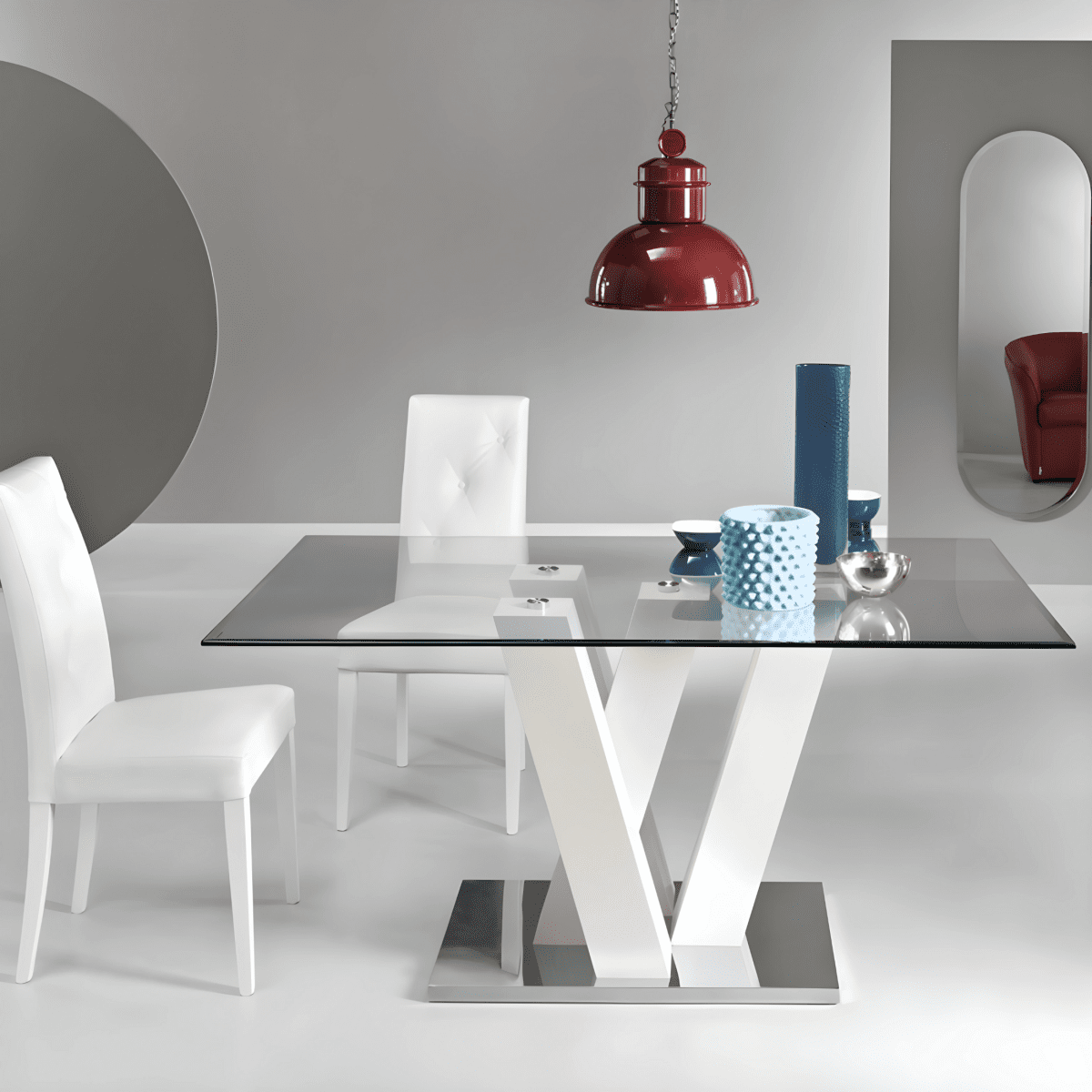 Tavolo fisso con piano in vetro "Steel" e appoggio in metallo cm 90x160 77h - MondoViro