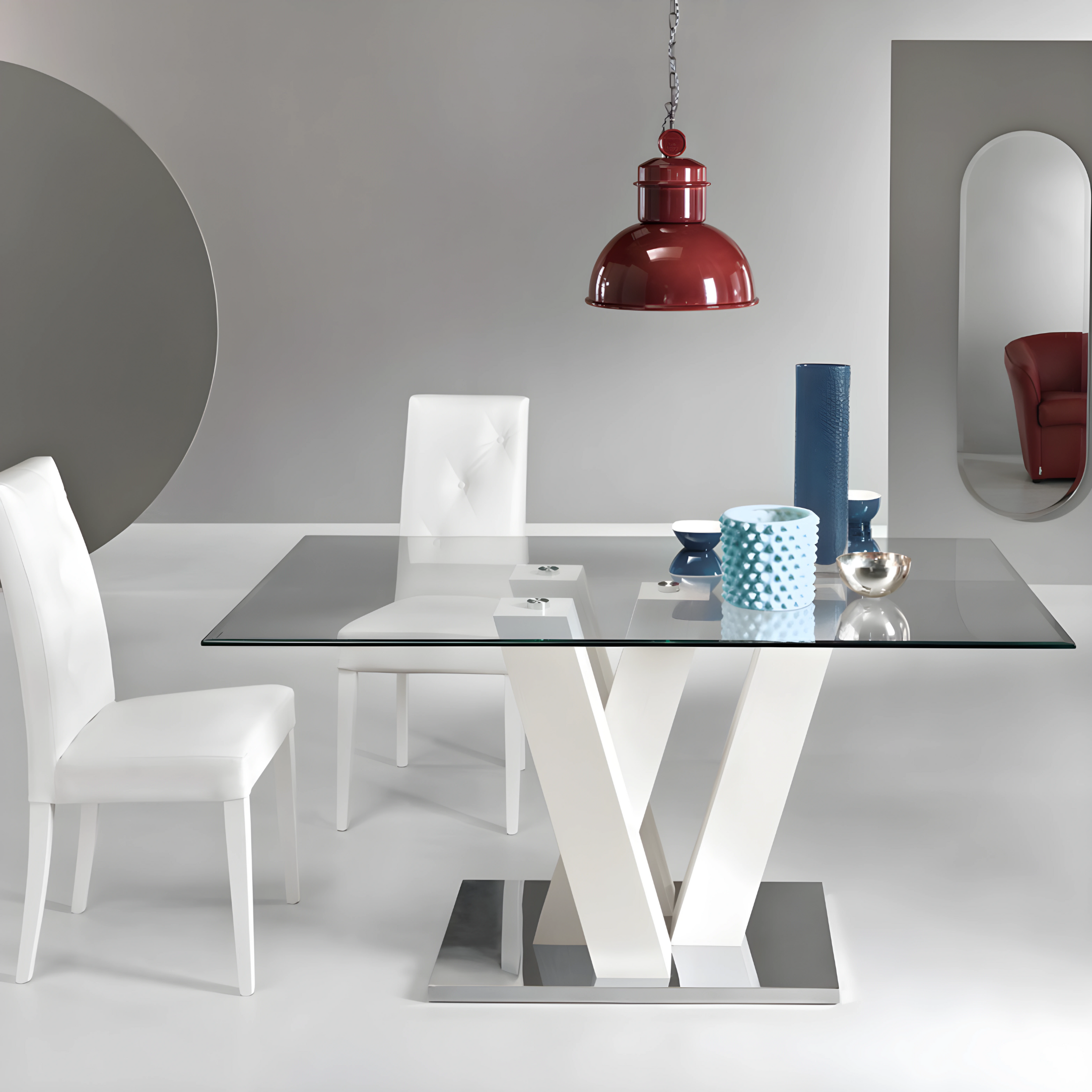 Fixed table with "Steel" glass top and metal support cm 90x160 77h