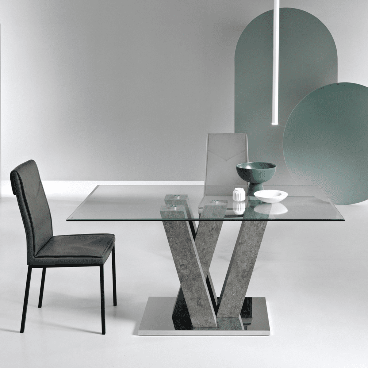 Tavolo fisso con piano in vetro "Steel" e appoggio in metallo cm 90x160 77h - MondoViro