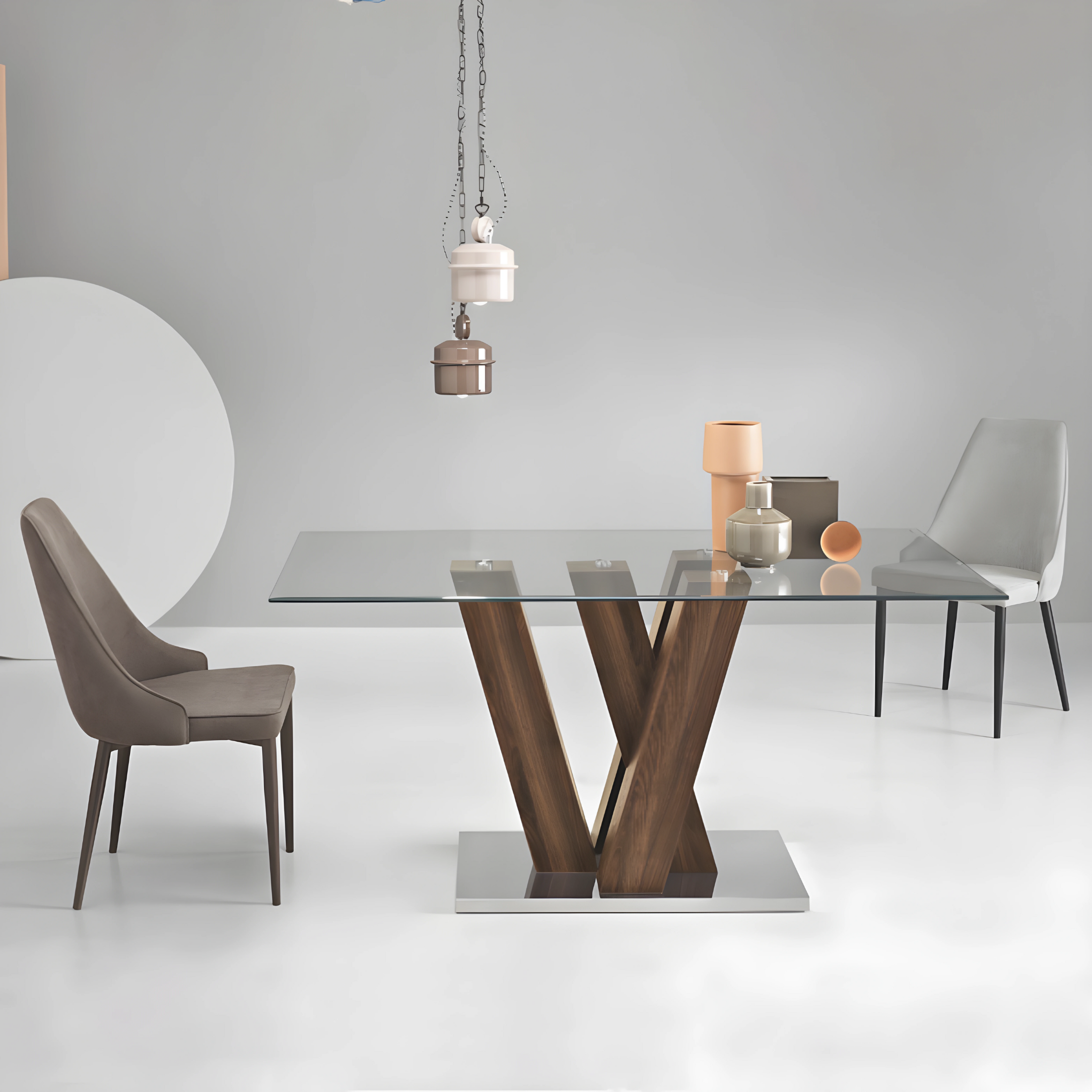 Fixed table with "Steel" glass top and metal support cm 90x160 77h