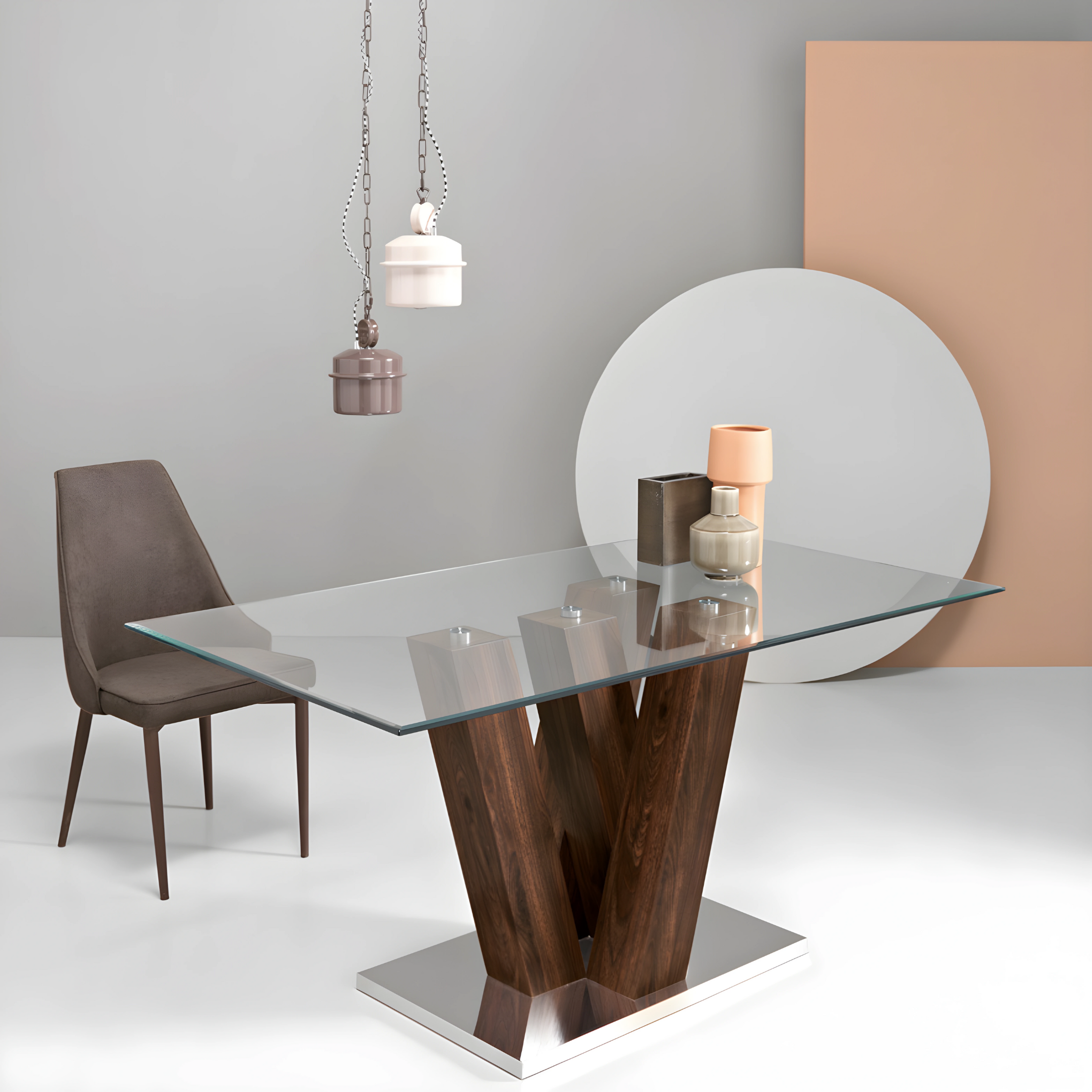 Fixed table with "Steel" glass top and metal support cm 90x160 77h