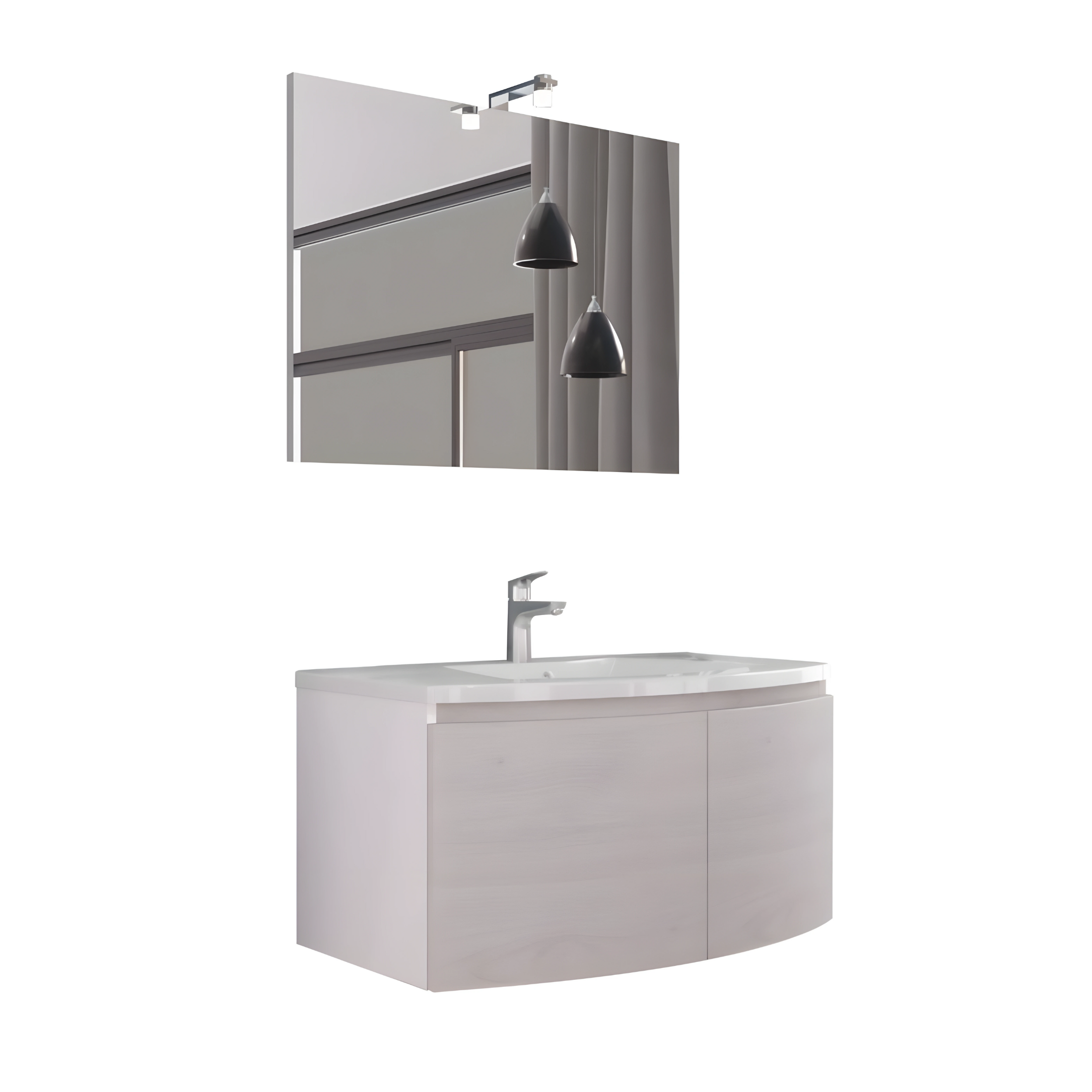 "Ettore" wall-hung bathroom cabinet with 2 doors, LED mirror and 80x49 cm 42h ceramic sink