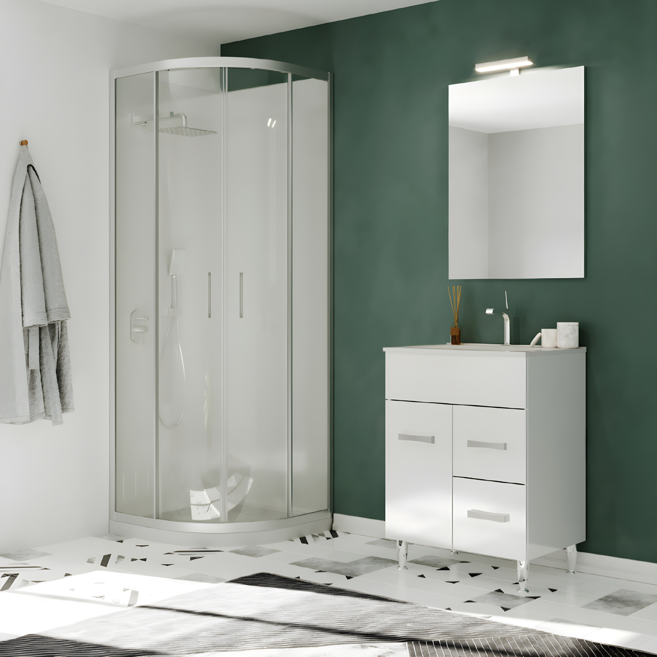 "Elendir" bathroom cabinet with integrated ceramic sink, handles and chrome feet