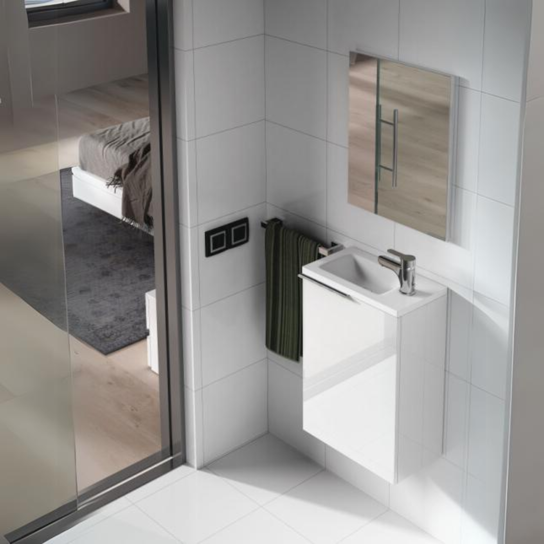 "Elvan" single-door wall-hung bathroom vanity unit with resin sink