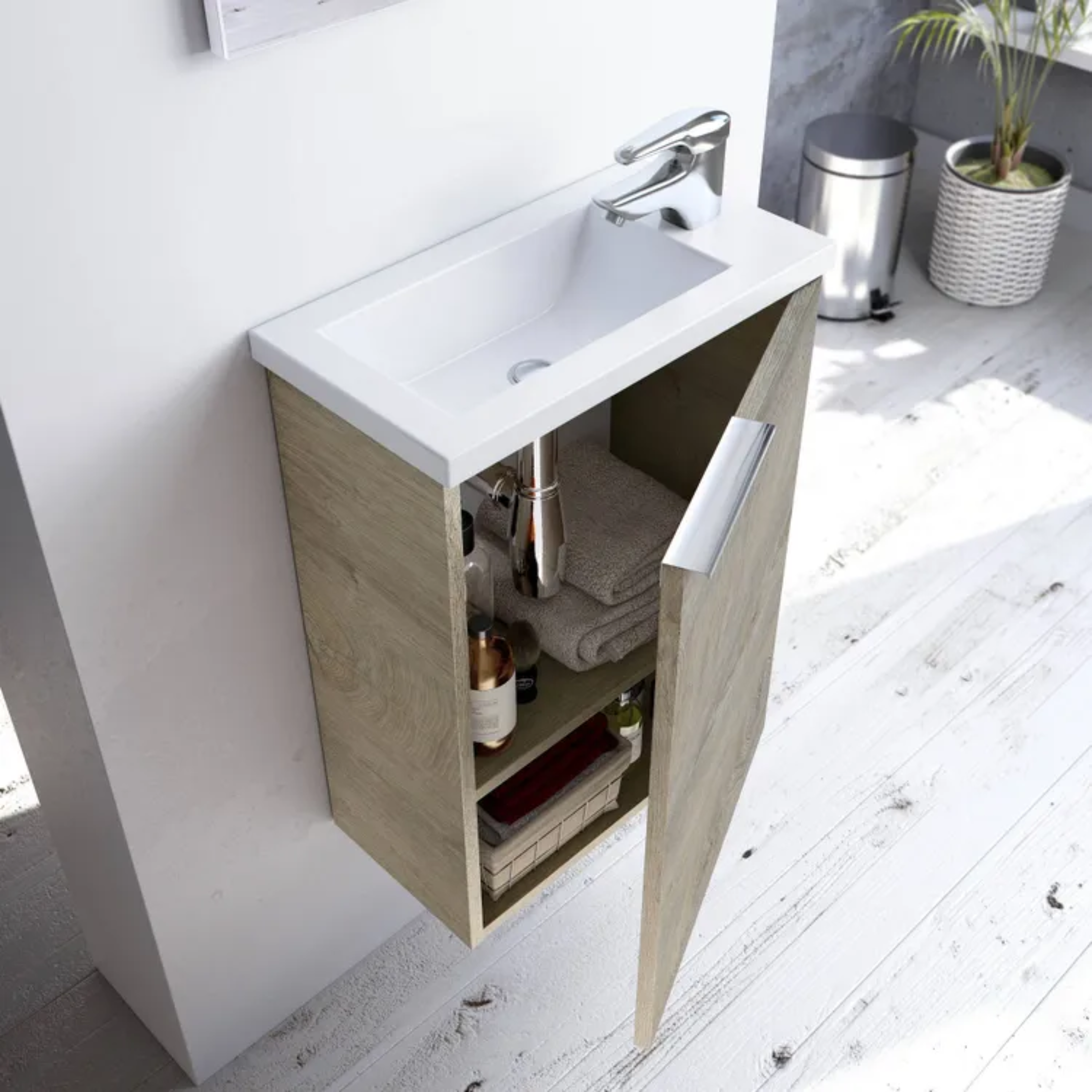 "Elvan" single-door wall-hung bathroom vanity unit with resin sink