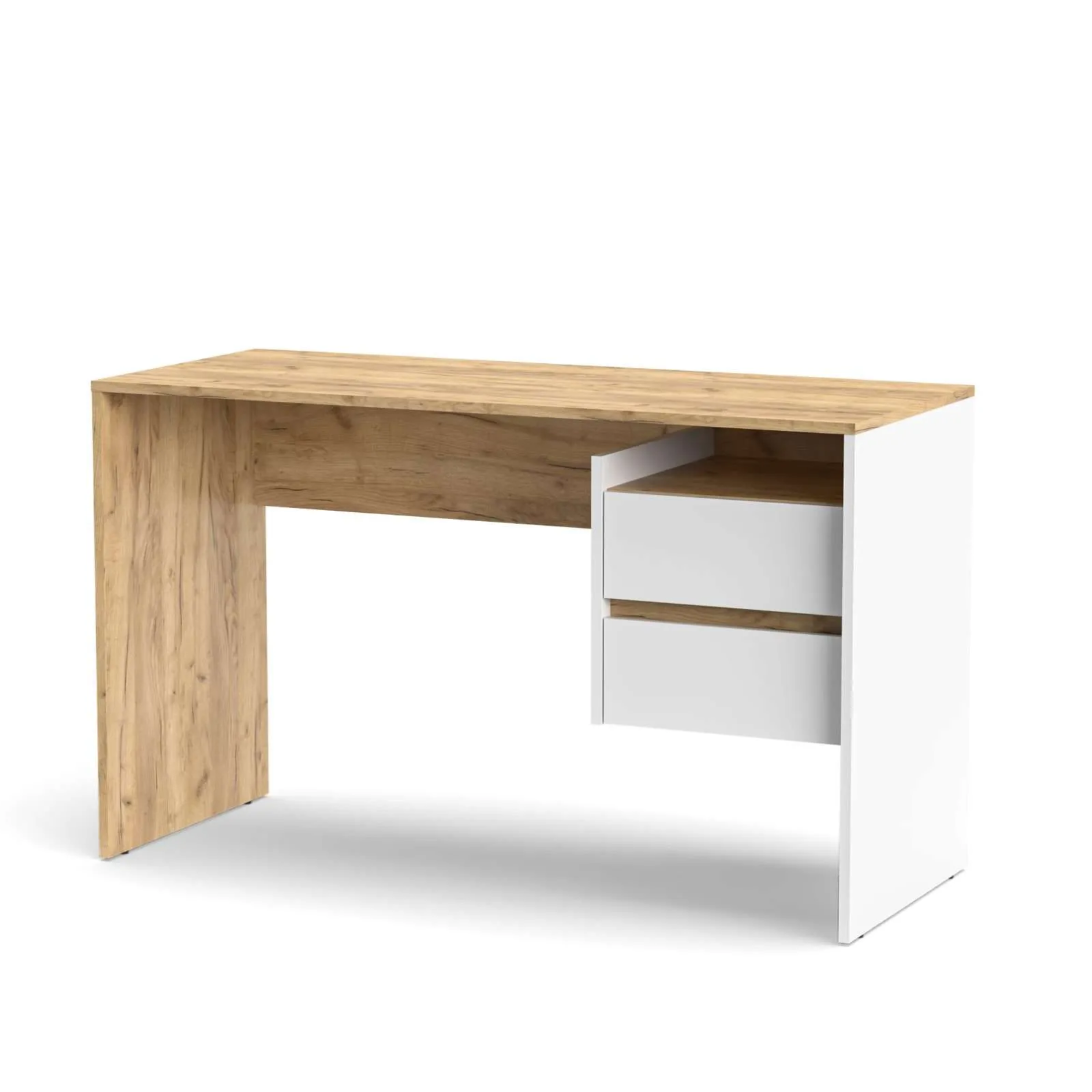"Fifo" linear wooden desk with 2 modern drawers, 125x51 cm, 75 cm high.