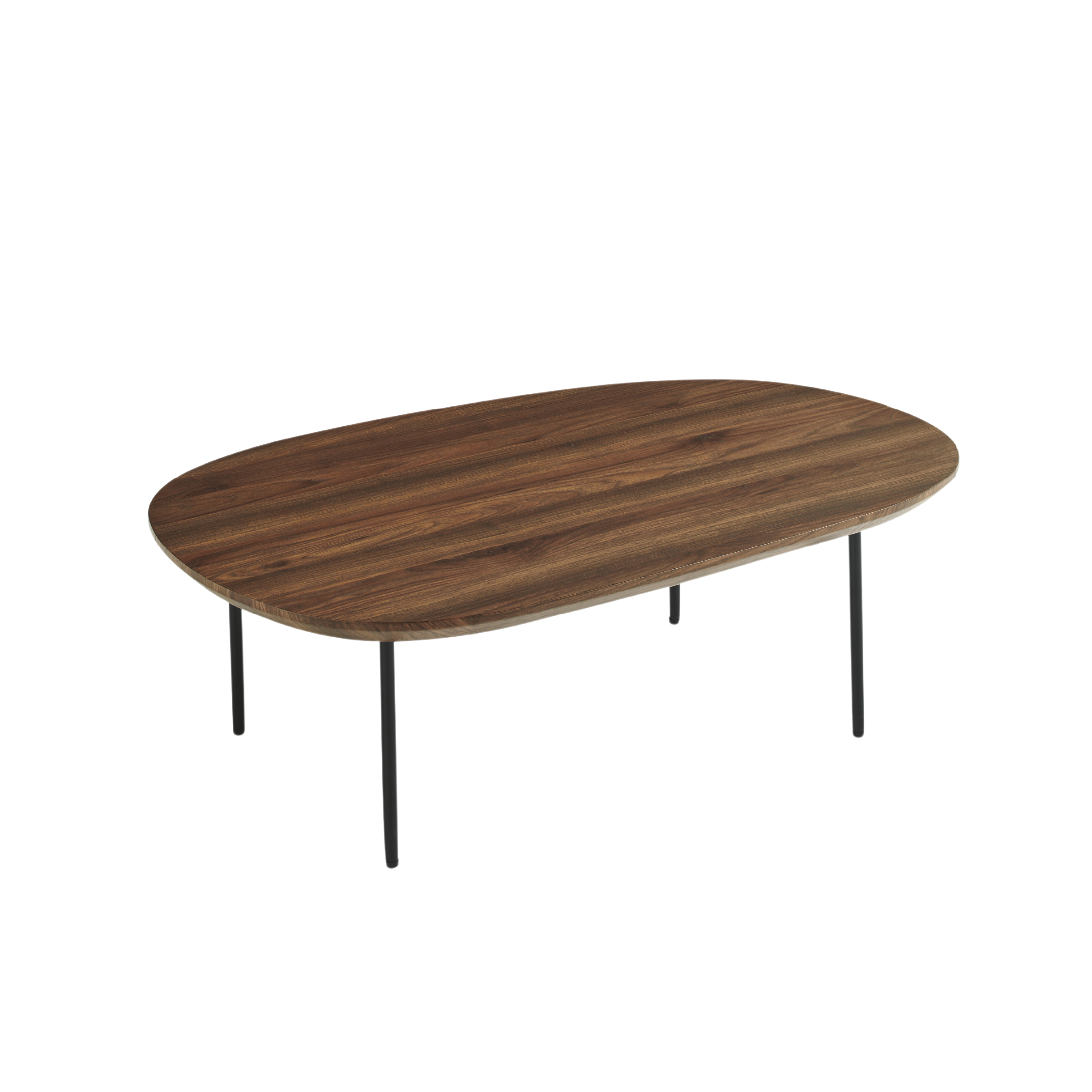 Modern "Flex" coffee table with shaped top and metal legs