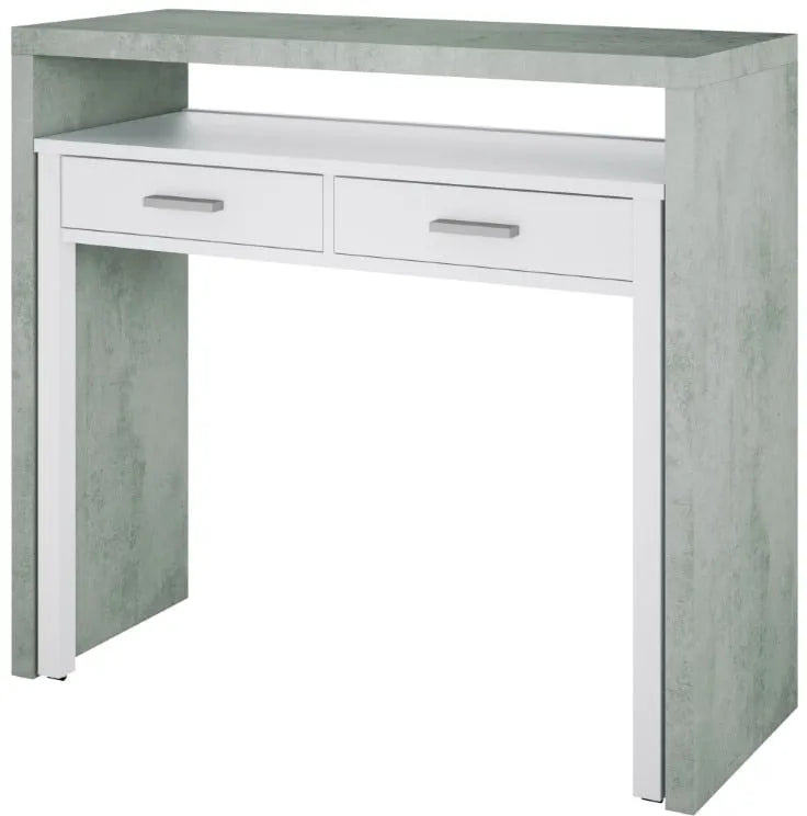 Scrivania in legno cemento con vano estraibile e cassetti bianchi cm 36x99 88h