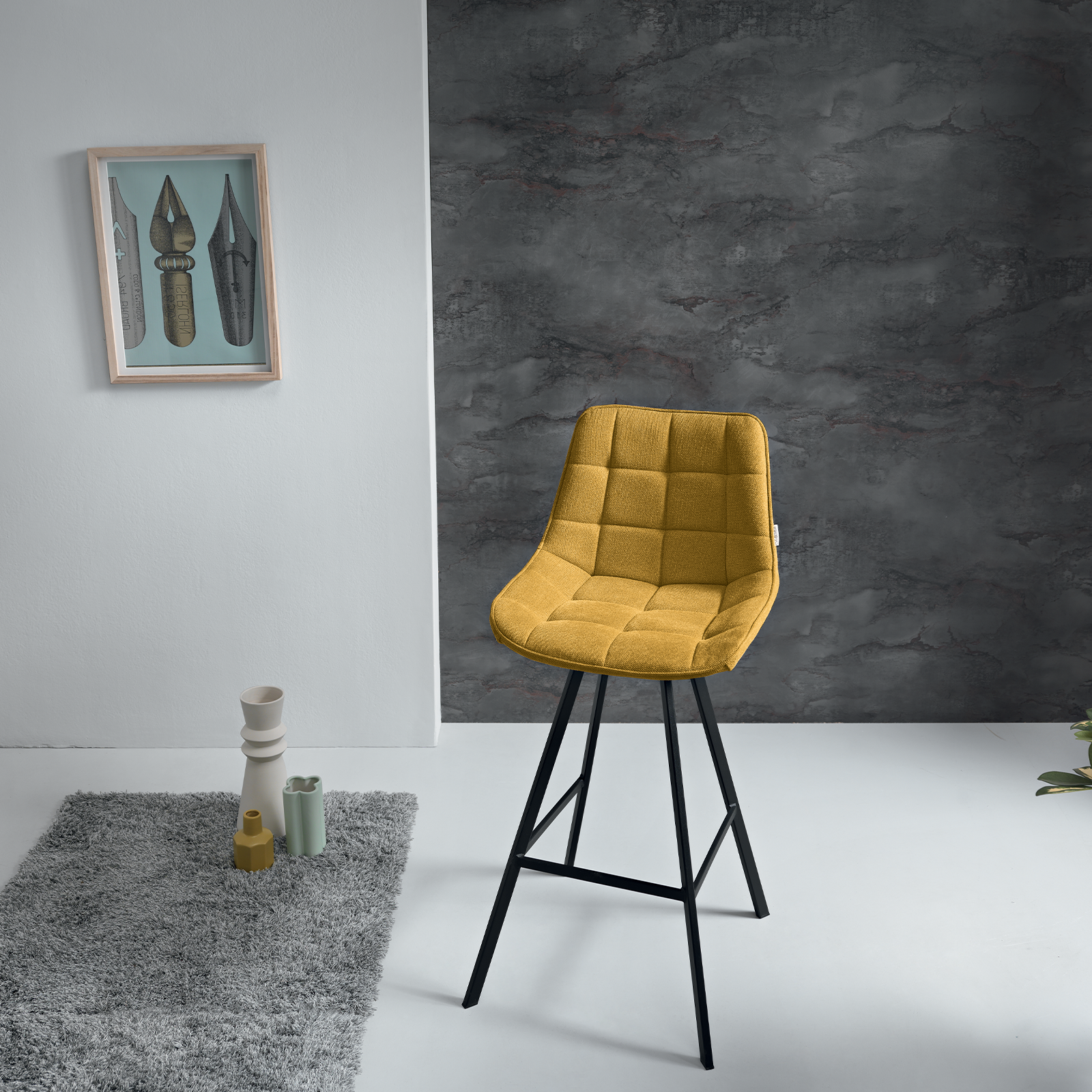 Set of "Morgan" padded stools with black metal frame, 48x55 cm, 102 cm high.