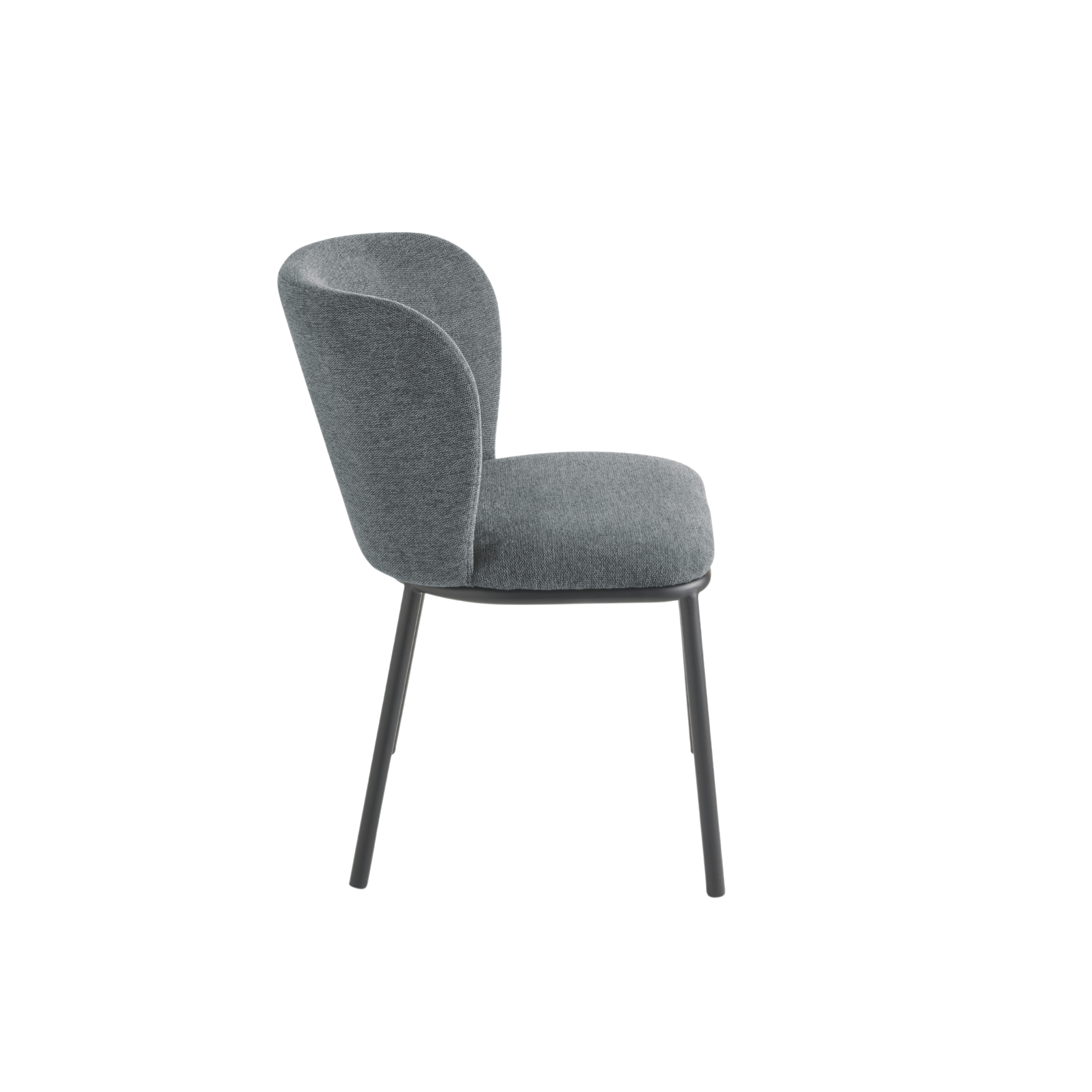 Set of "Riva" dining chairs in padded fabric with metal frame, 52x57 cm, 80 cm high.