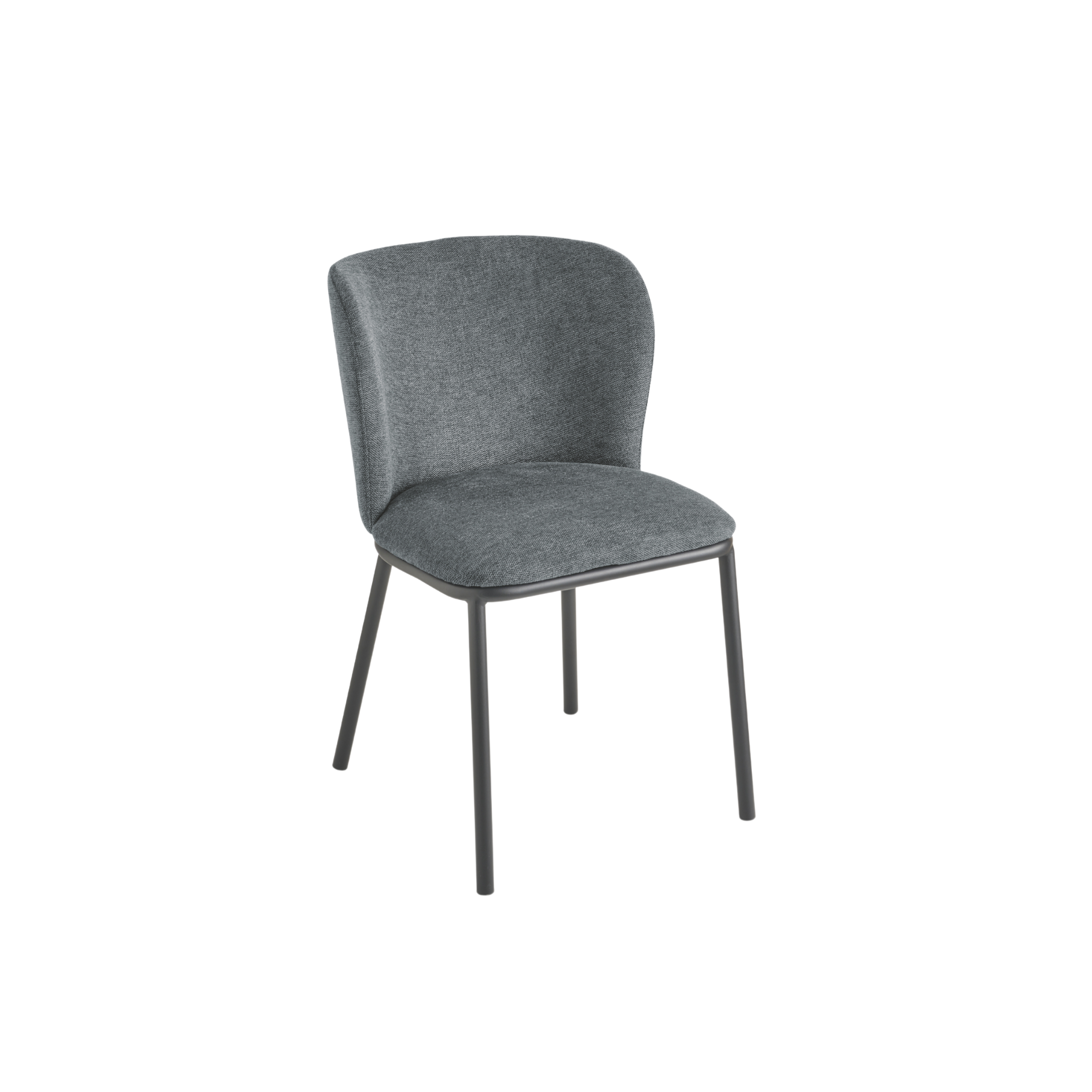 Set of "Riva" dining chairs in padded fabric with metal frame, 52x57 cm, 80 cm high.