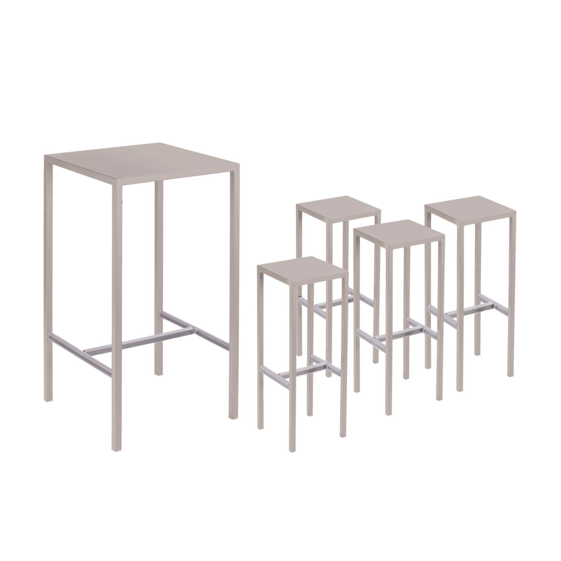 Modern garden high table set + 2 "Seaside" metal stools, 60x60 cm, 110 cm high.