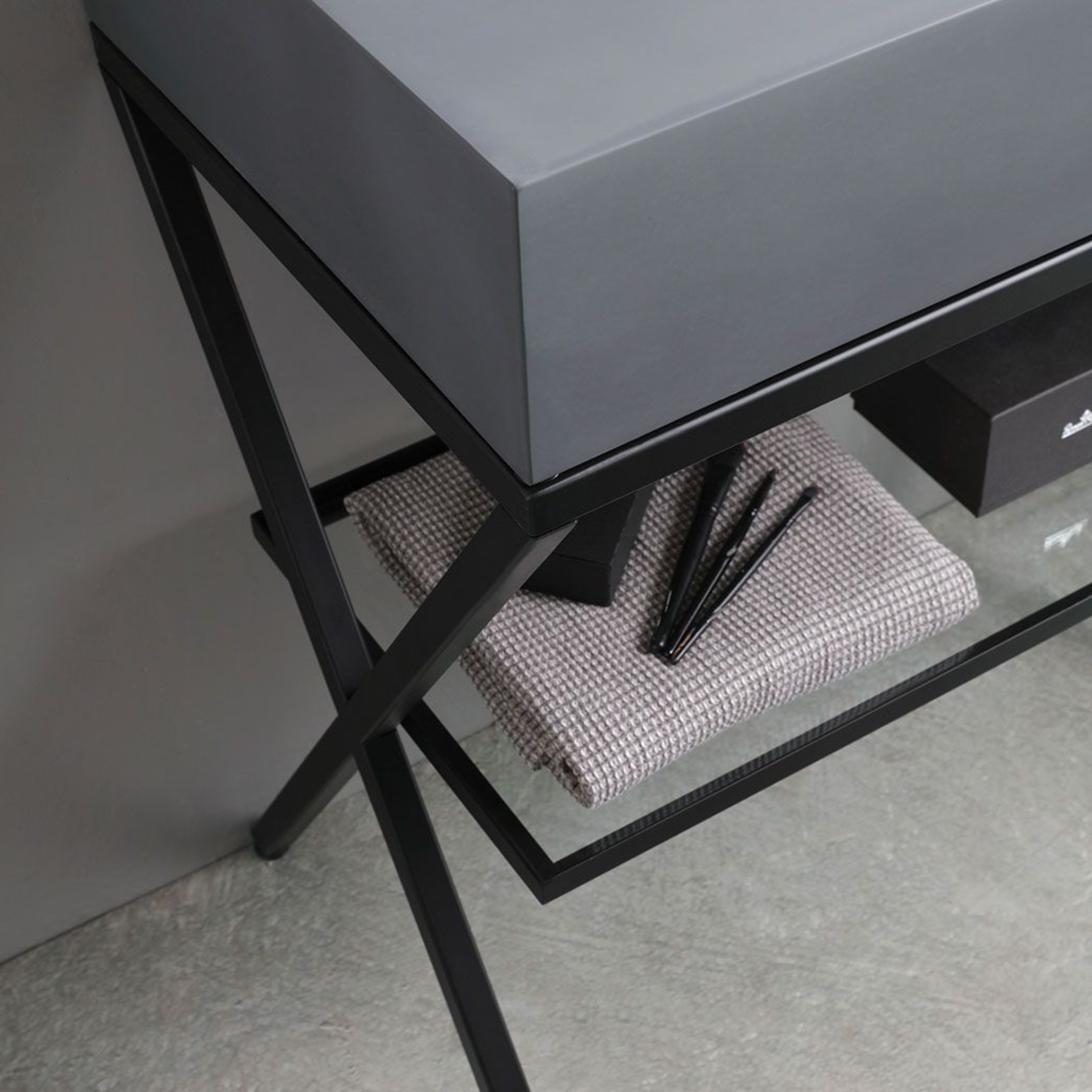 "Figi" 80cm grey resin floor-standing bathroom cabinet with grey sink and rectangular LED backlit mirror