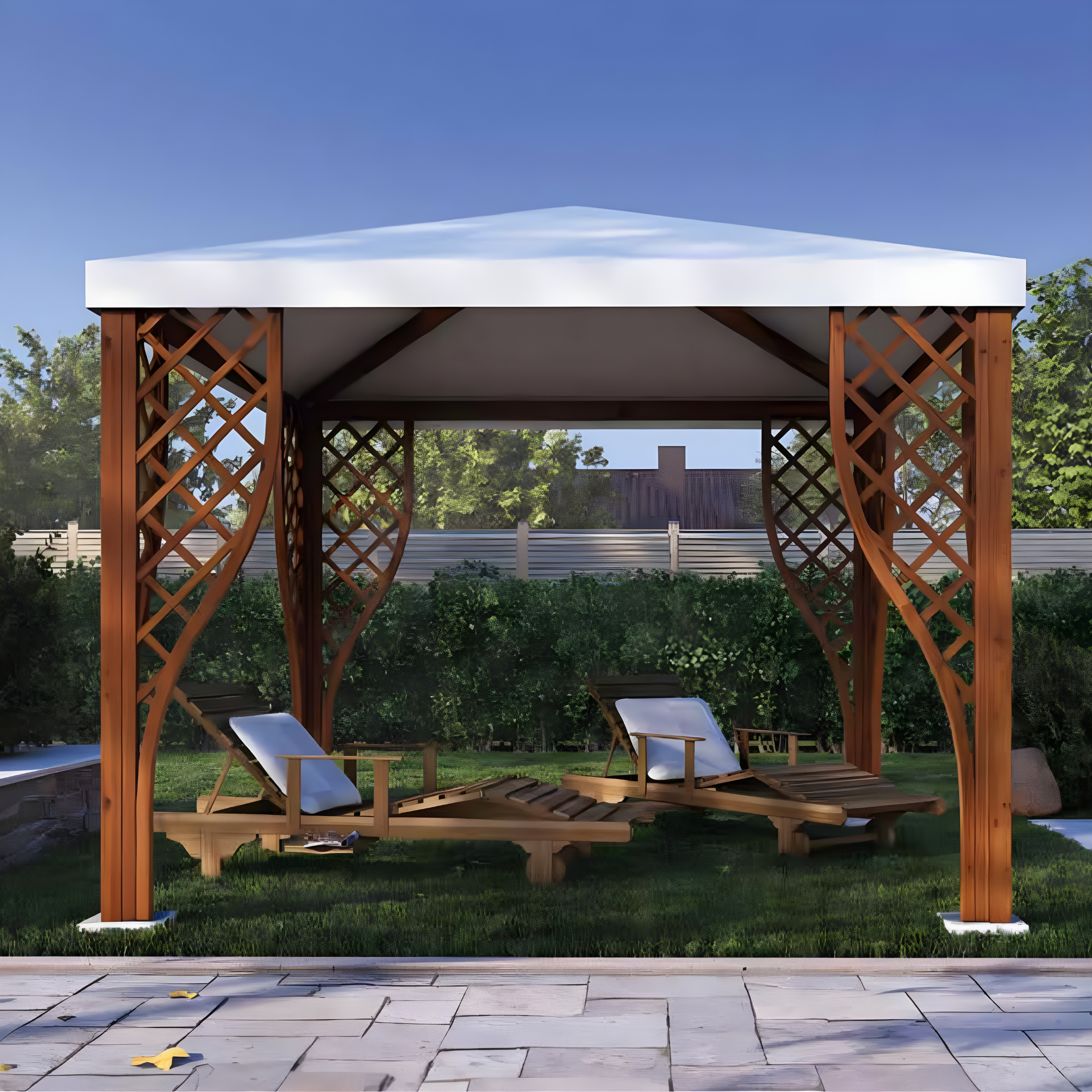 "Forest" gazebo in coniferous wood and white PVC covering with grids 300x300 cm 260h