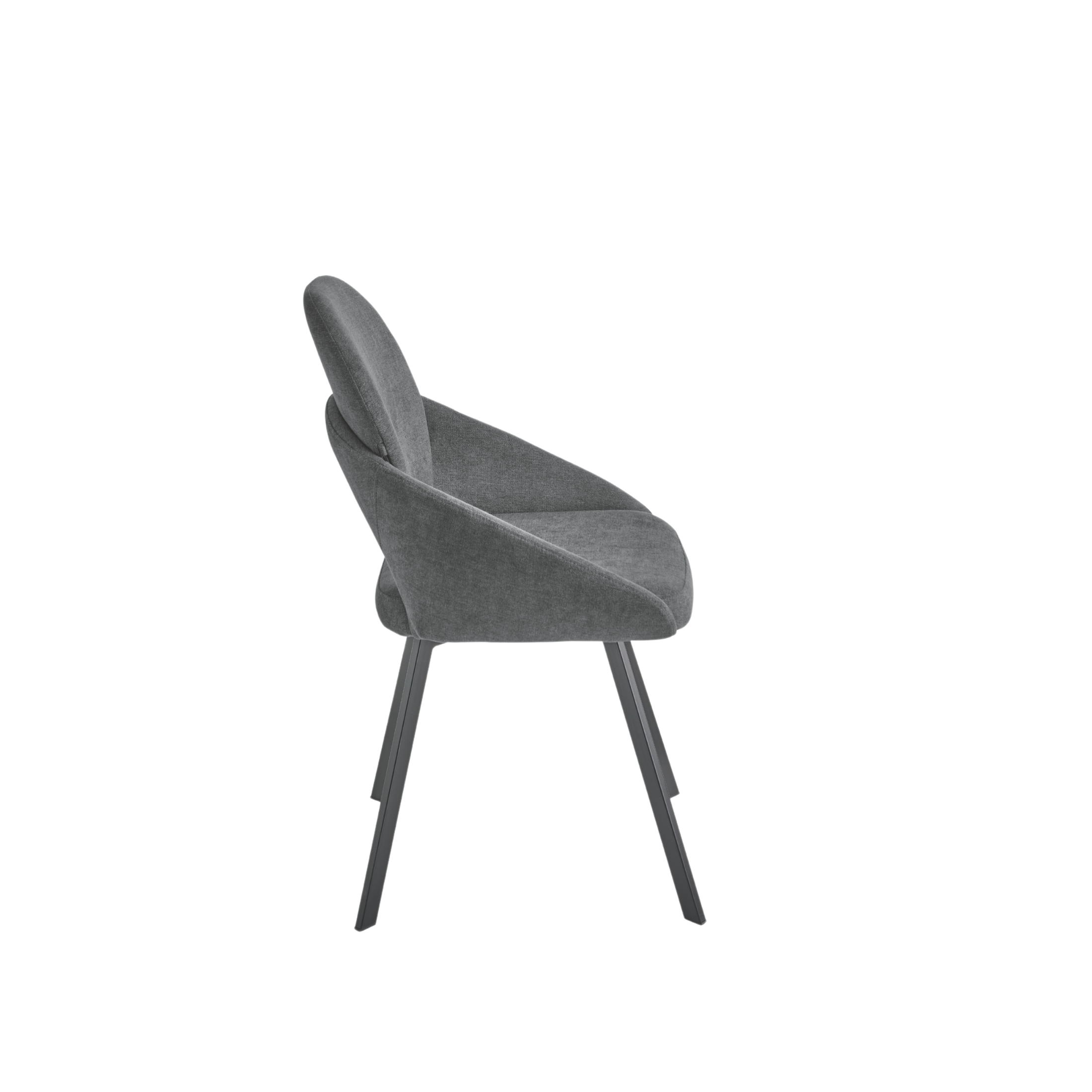 Set of "Dolly" dining chairs upholstered in fabric with painted metal frame, 56x56 cm, 90 cm high.