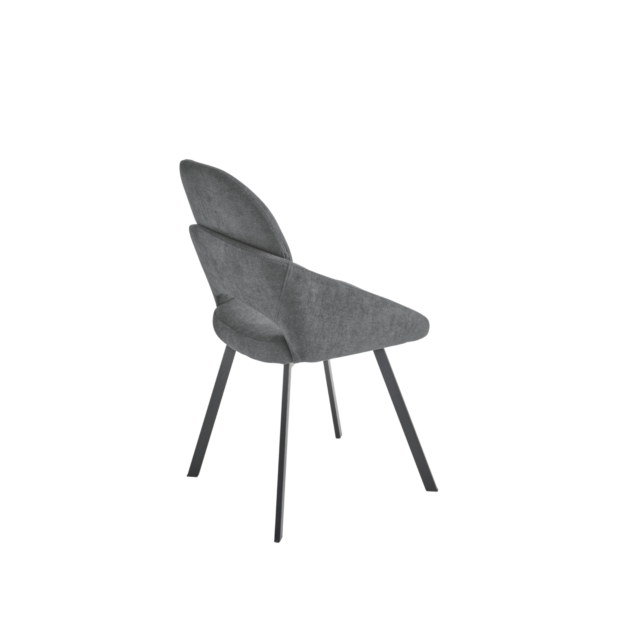 Set of "Dolly" dining chairs upholstered in fabric with painted metal frame, 56x56 cm, 90 cm high.