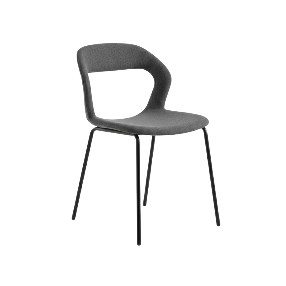 Set of "Gildus" upholstered chairs in fabric with enveloping backrest and central opening cm 54x51 87h